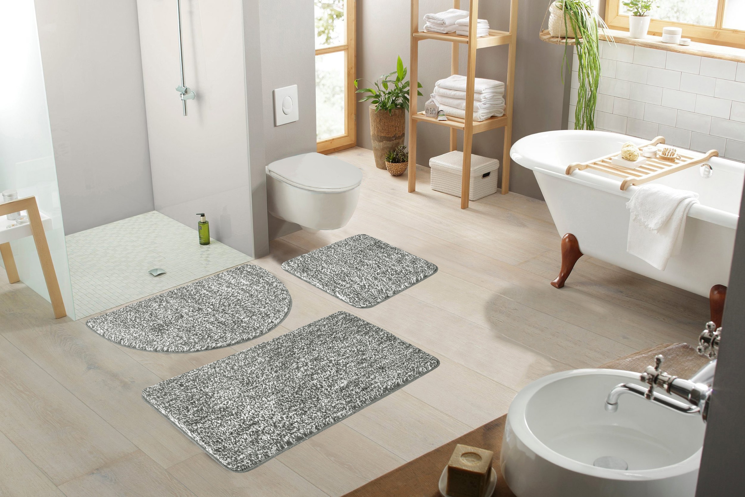 my home Badematte »Sanremo, Badvorleger, Badezimmer Teppich, sehr weich«, rutschhemmend beschichtet, fussbodenheizungsgeeignet-schnell trocknend, Badteppich, unifarben, rechteckig, rund & als 3-tlg. Set erhältlich