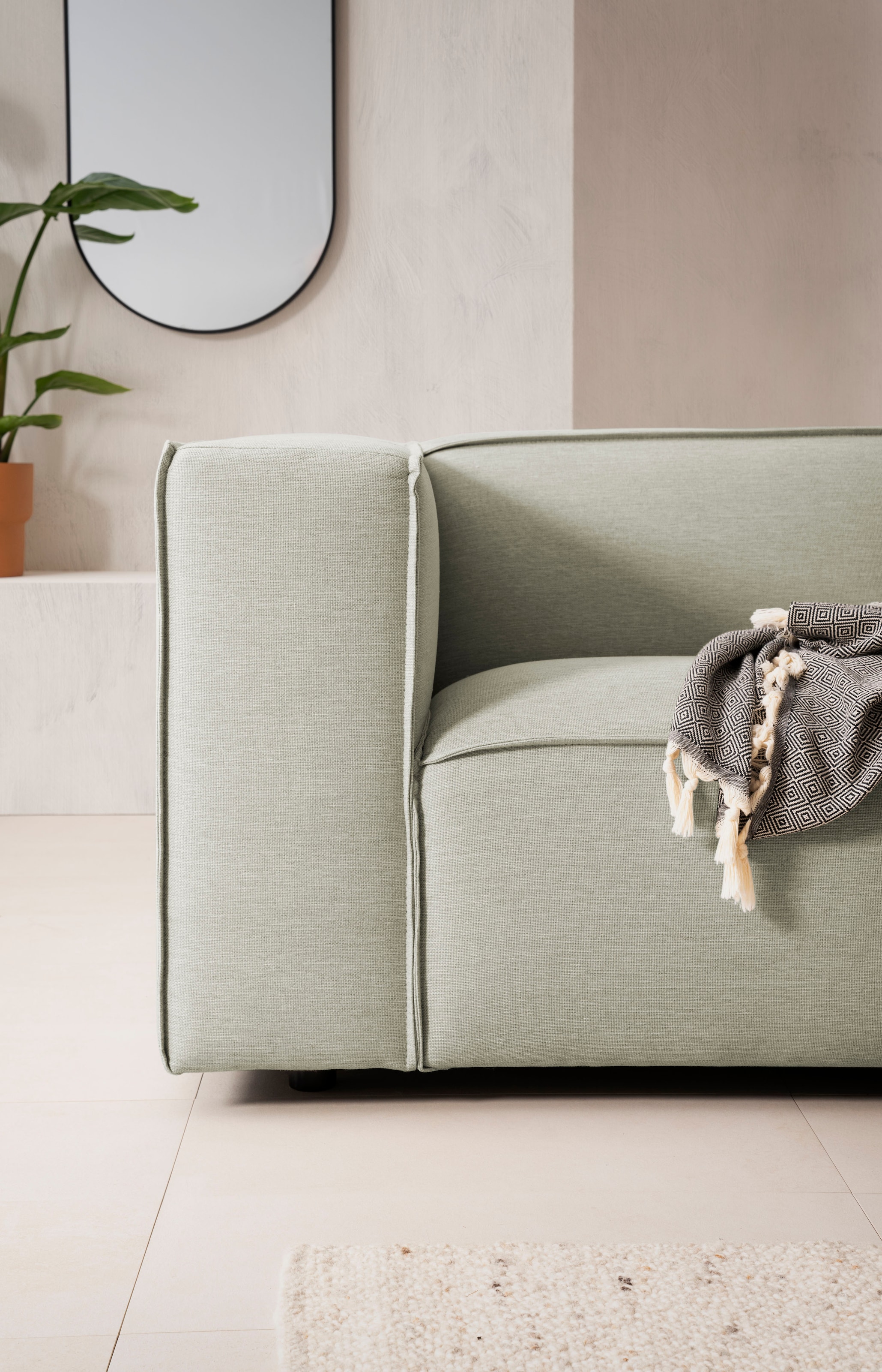 LeGer Home by Lena Gercke 3-Sitzer »PIARA, Couch mit Kedernaht, Sofa in Cord oder Leinenoptik«, schwarze Füsse, bequemer Sitzkomfort