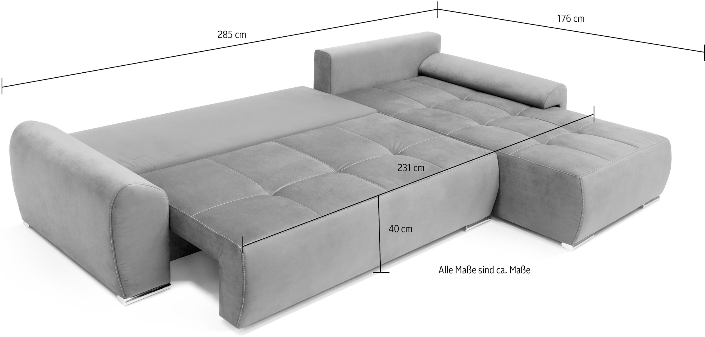 COLLECTION AB Ecksofa »Bilbao L-Form«, inkl. Bettfunktion und Bettkasten, Zierkissen mit Strassstein