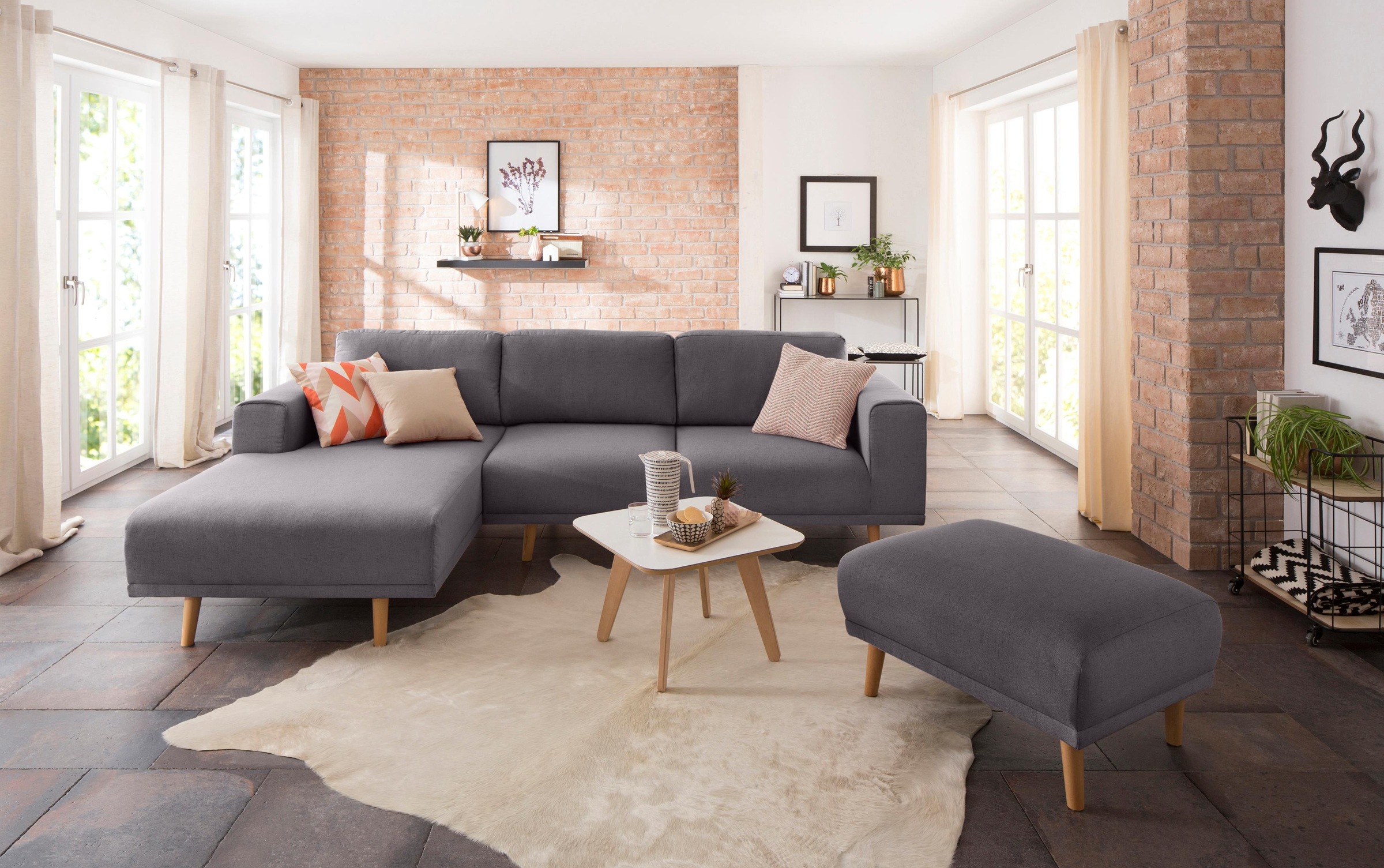 Home affaire Ecksofa »Lasse L-Form«, im scandinavischen Stil mit Holzfüssen
