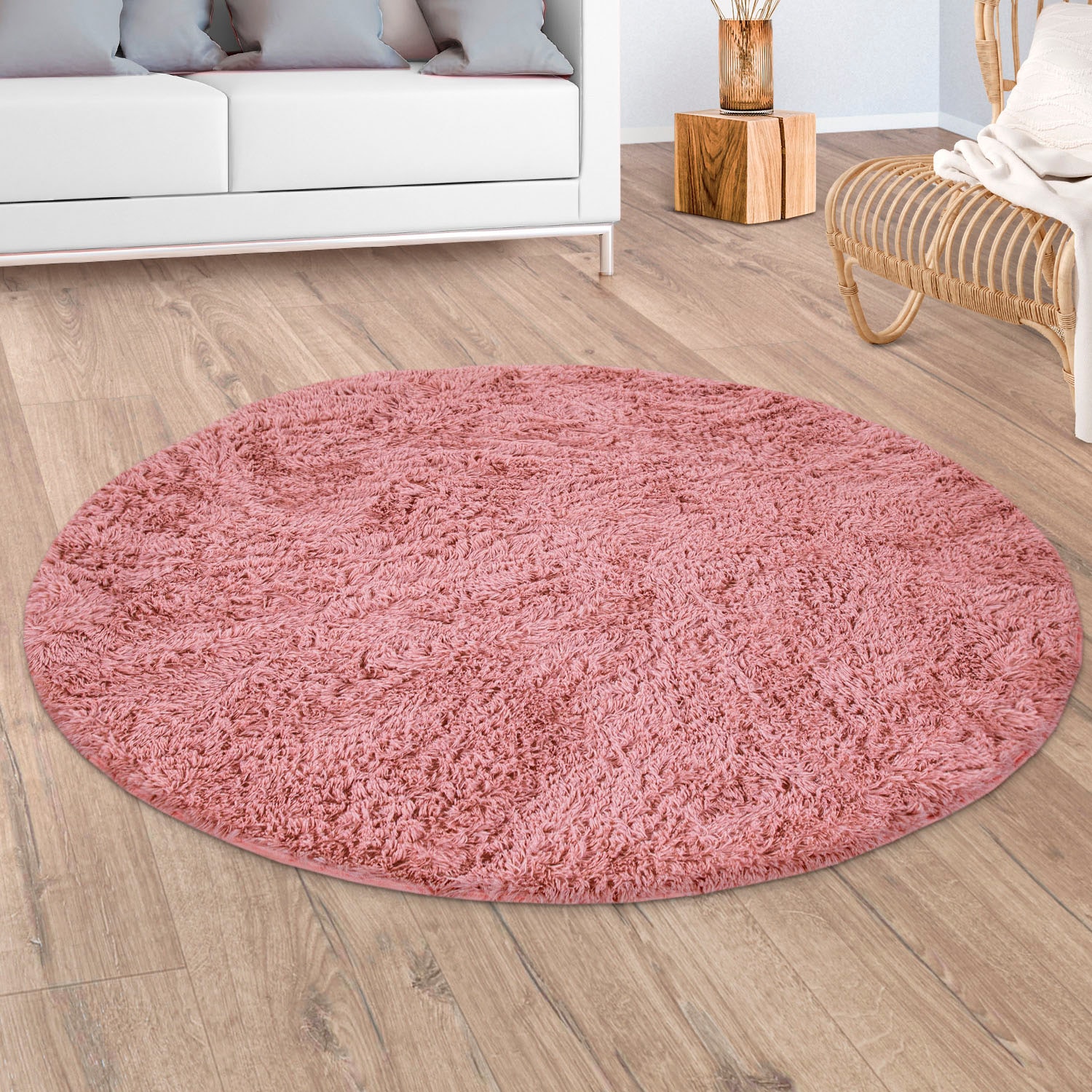 Paco Home Hochflor-Teppich »Silky 591«, rund, Uni Farben, besonders weich und kuschelig