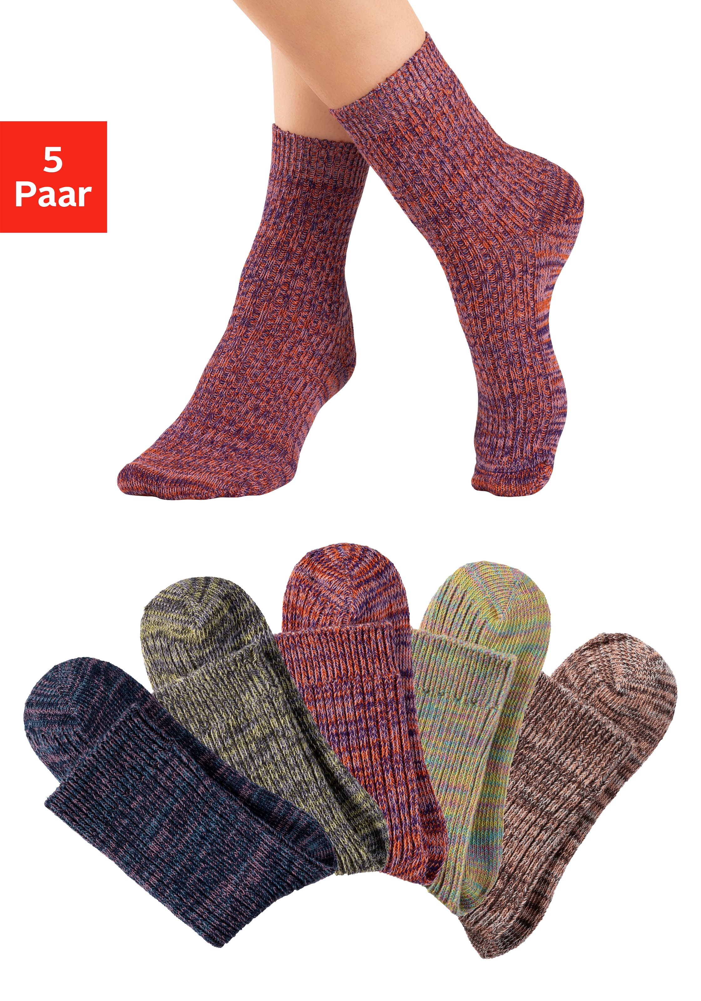 LASCANA Socken, (Packung, 5 Paar), gestrickt mit farbigen Garnen im Sale-Lascana 1