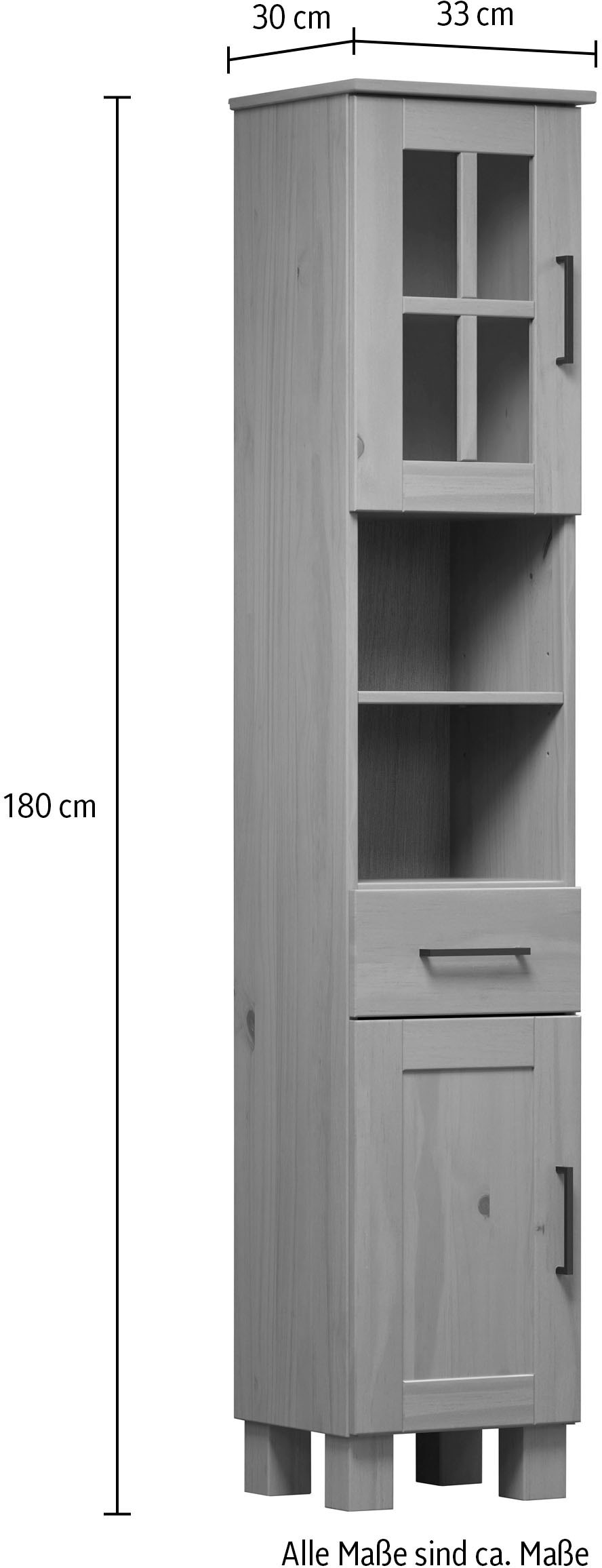 welltime Hochschrank »Ulea«, (1 St.), Badschrank aus Massivholz mit Schubkasten - Masse (B/T/H) 33/30/180 cm
