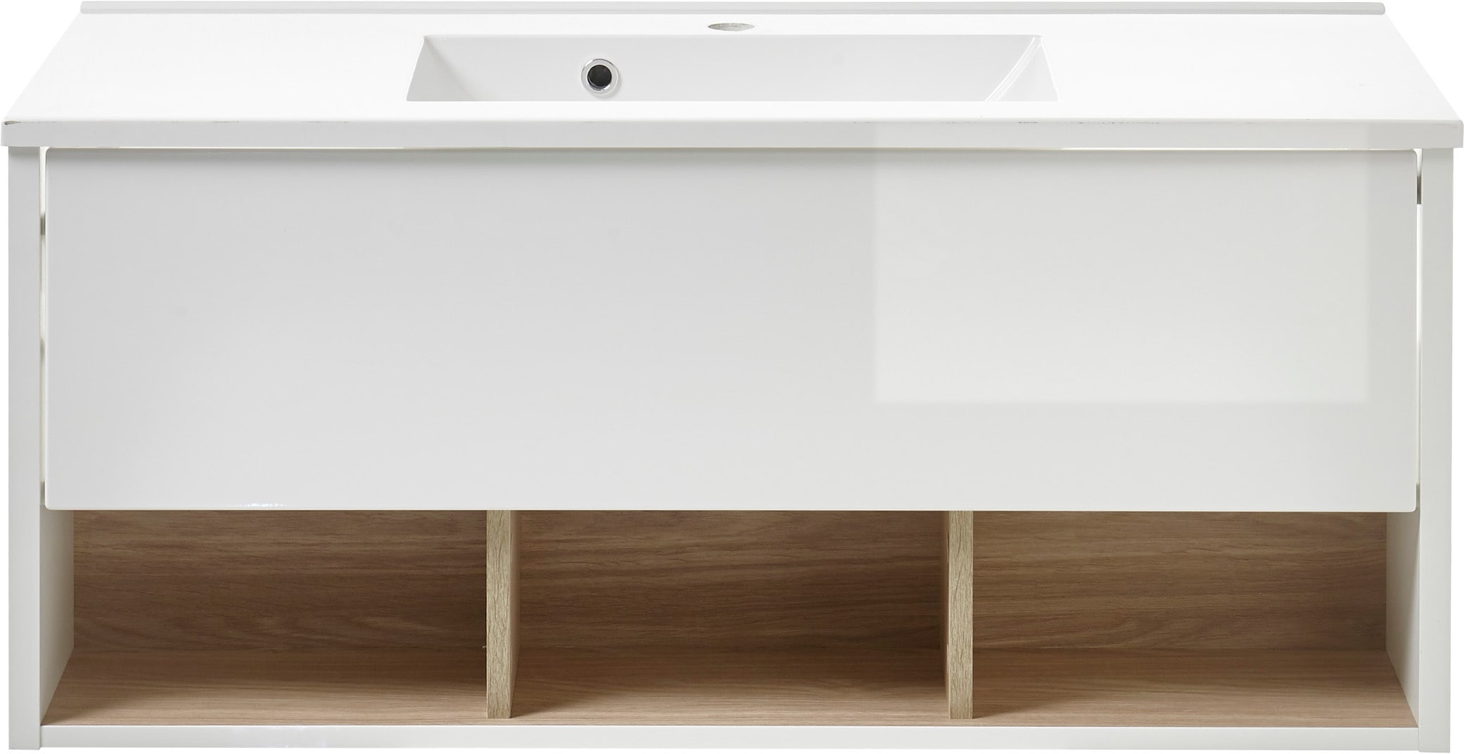 Places of Style Badmöbel-Set »Studio Line, Bad im modernen Design, 3-teiliges Badezimmer«, (3 St.), Schrank, Waschtisch und Spiegel, in zwei Farben verfügbar, Stauraum