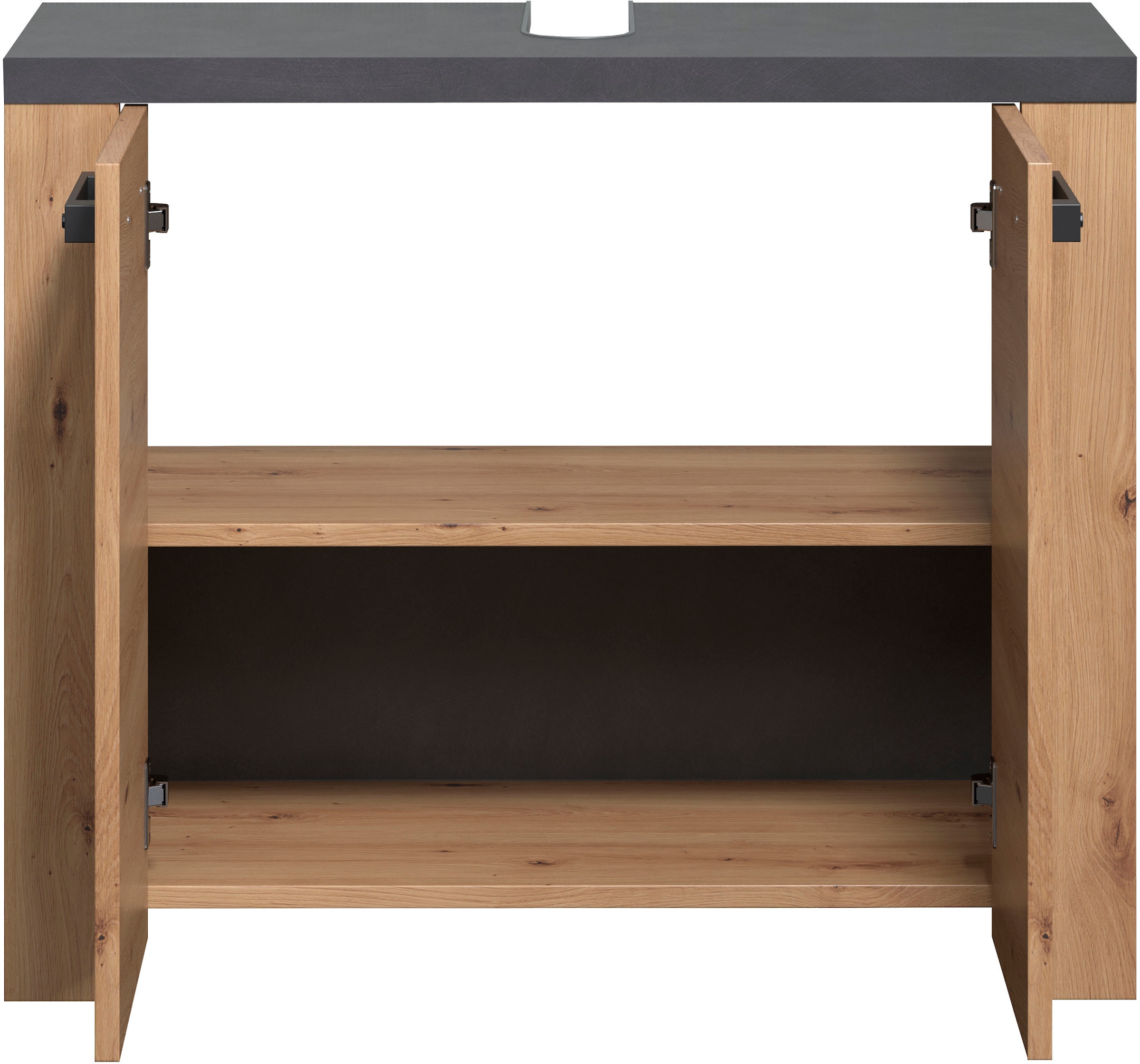 Home affaire Waschbeckenunterschrank »Ambres«, Waschtisch in matter Echtholzoptik - Masse (B/T/H) 79/35/67 cm