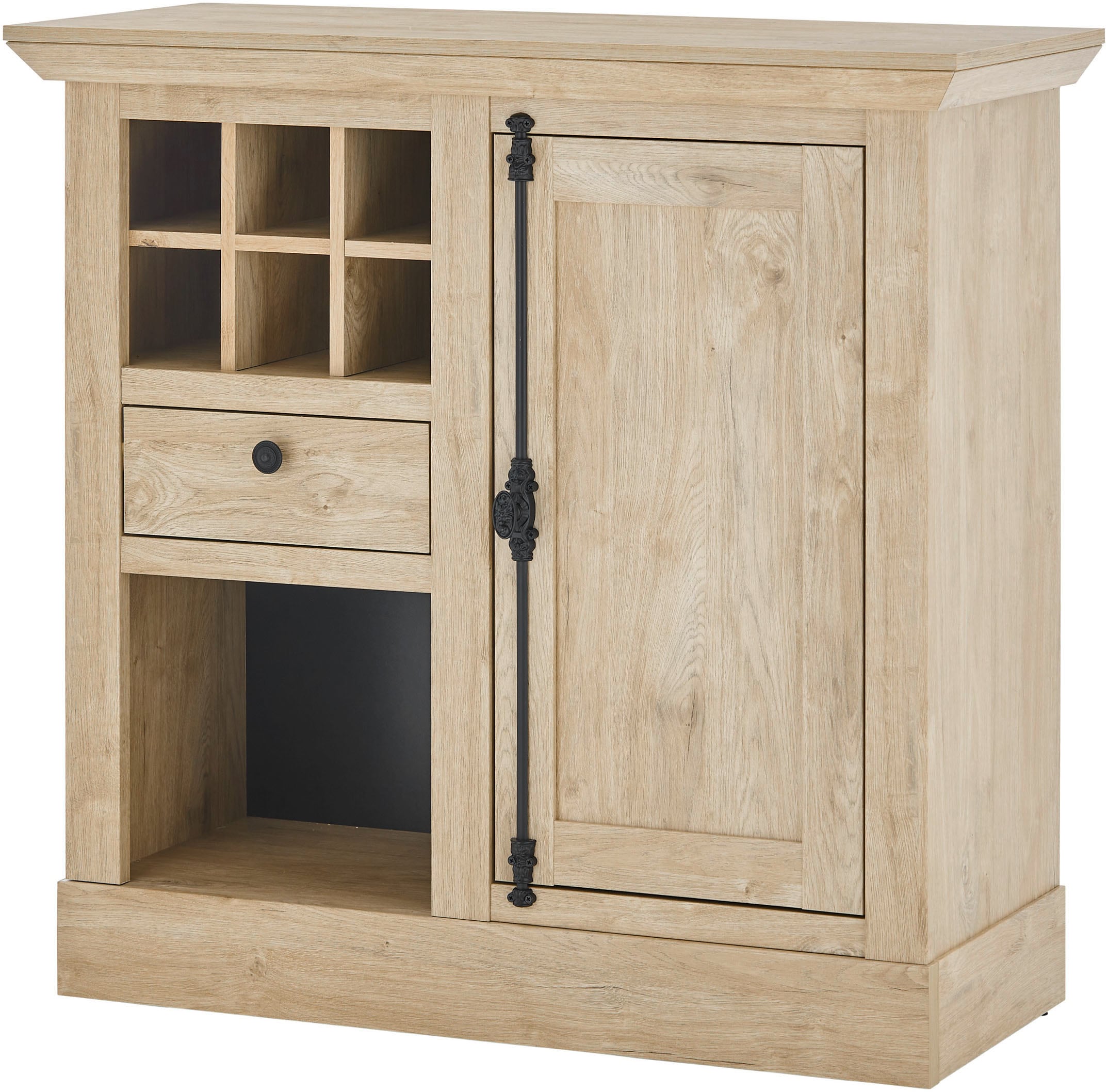 Home affaire Highboard »Cornwall, Kommode im Landhausstil, Schrank, Sideboard, Eiche Dekor«, (1 St.), verschnörkelte Metallgriffe, ausreichend Stauraum, 105 cm breit