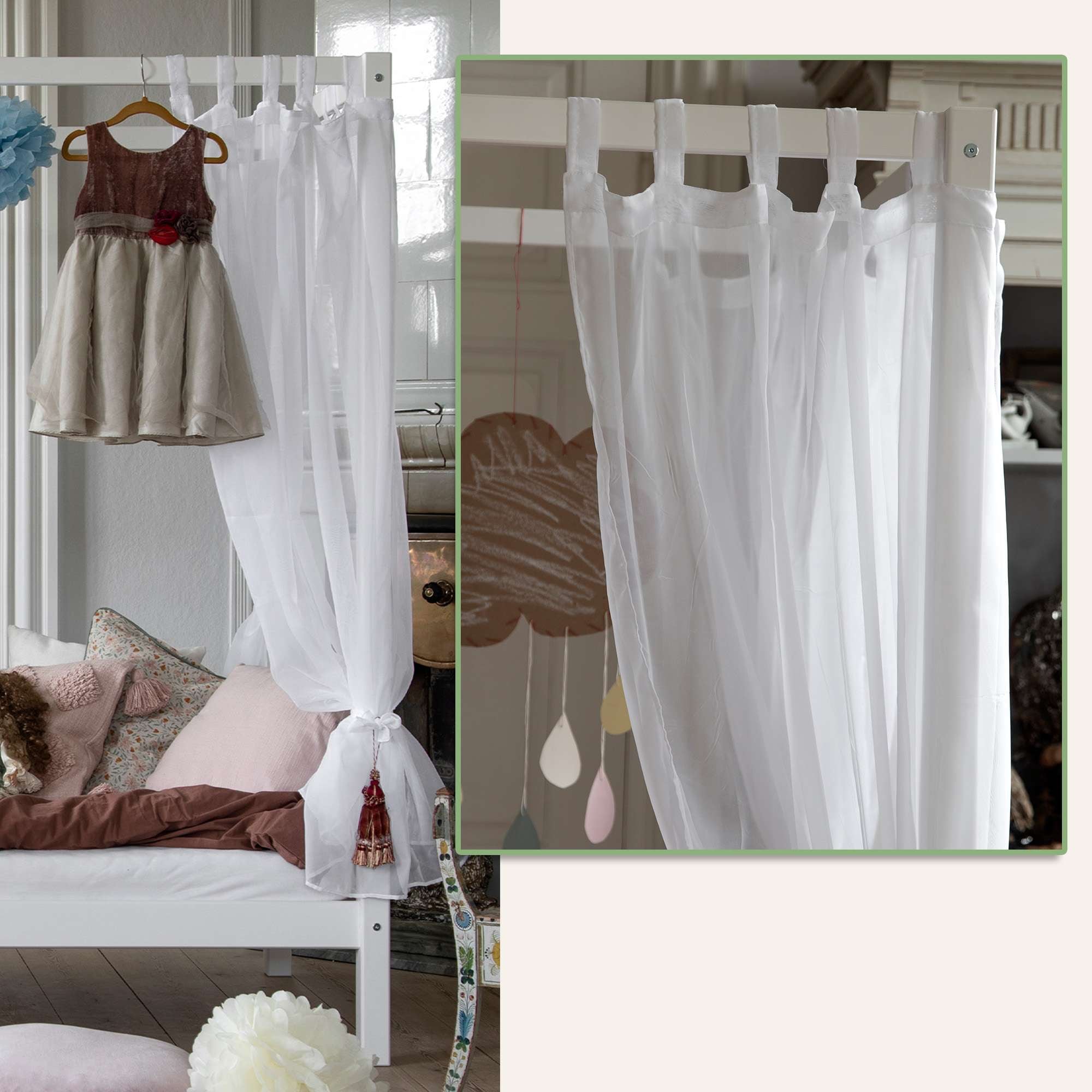 Hoppekids Himmelbett »ECO Dream Kinder/ Prinzessinnenbett 90x200cm, H= 182 cm, Kiefer massiv«, wahlweise mit Gästebett oder Schubkästen