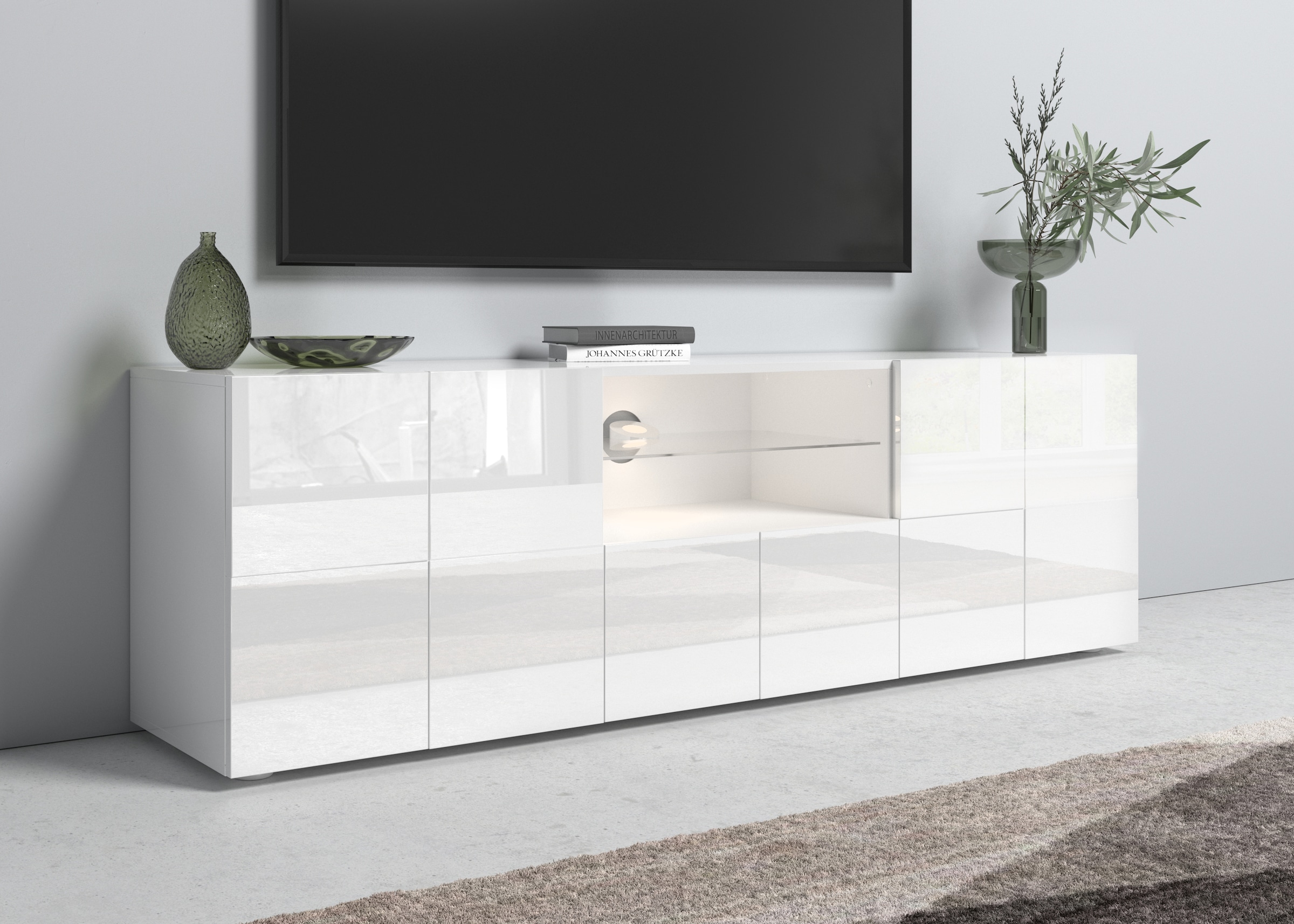 INOSIGN Lowboard »Dama Breite 181 cm, TV-Board 2 Türen, 1 Schubkasten, TV-Schrank«, Front in 3D-Optik, viel Stauraum, verschiedene Farben
