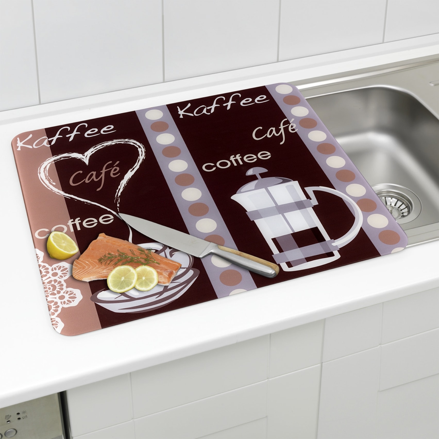 Maximex Schneide- und Abdeckplatte »Modell Kaffeeduft«, Spritzschutz, Herdblende, Schneidbrett, für Glaskeramik-Kochfelder