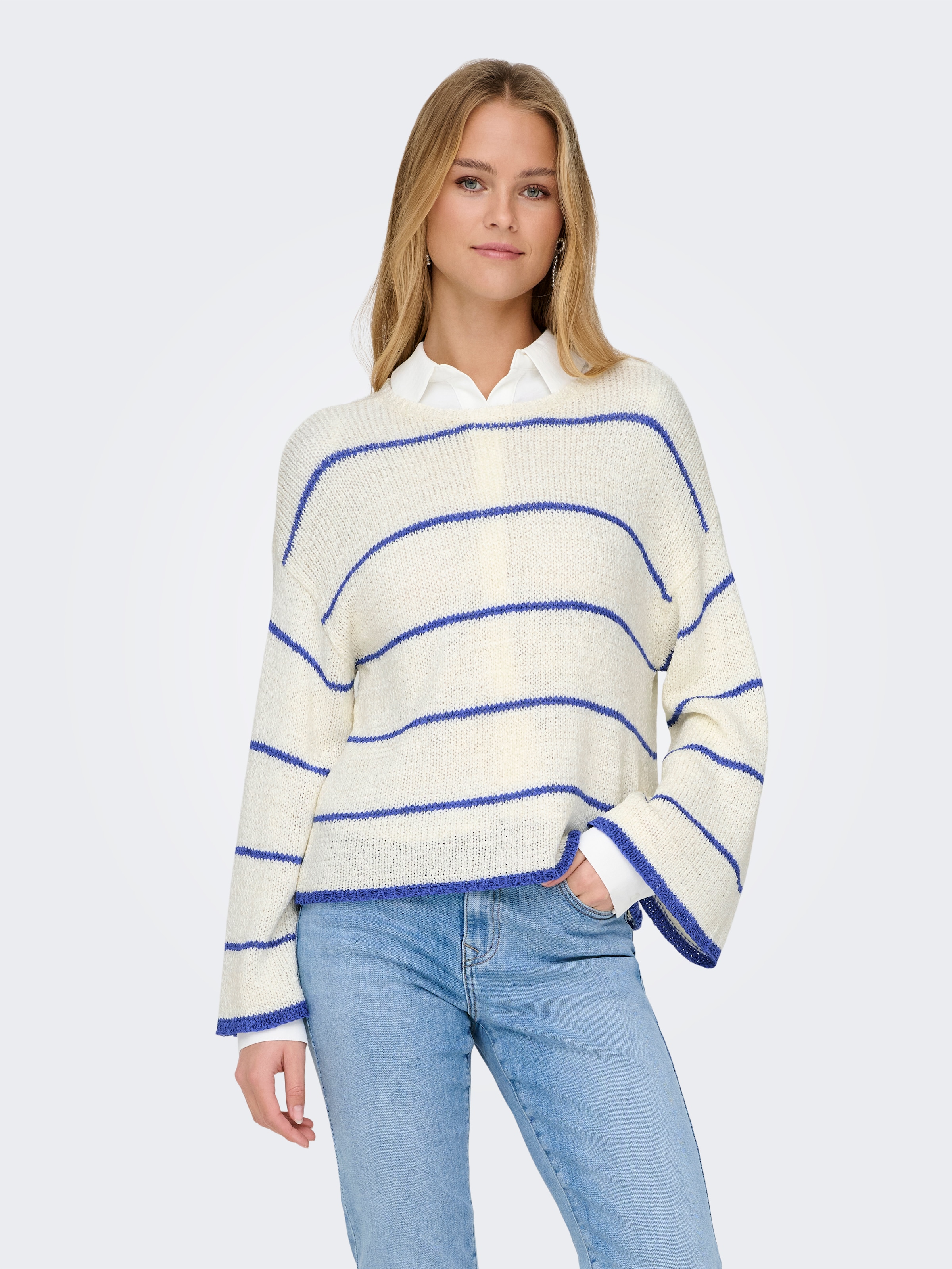 ONLY Rundhalspullover »ONLGEENA 7/8 STRIPE O-NECK KNT NCA«
