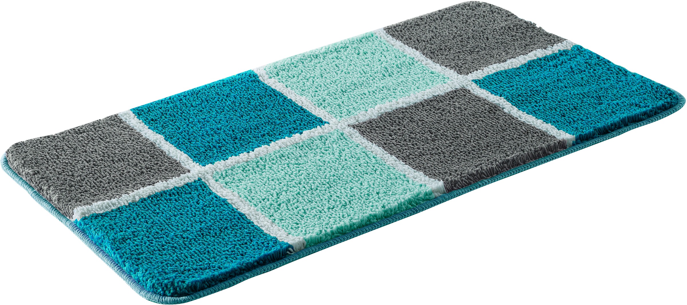 my home Badematte »Anna mit Kachelmuster, Badvorleger, Badezimmer Teppich, Duschvorleger«, rutschhemmend beschichtet, strapazierfähig, Badteppich, Hoch Tief Effekt, Modern, Weich