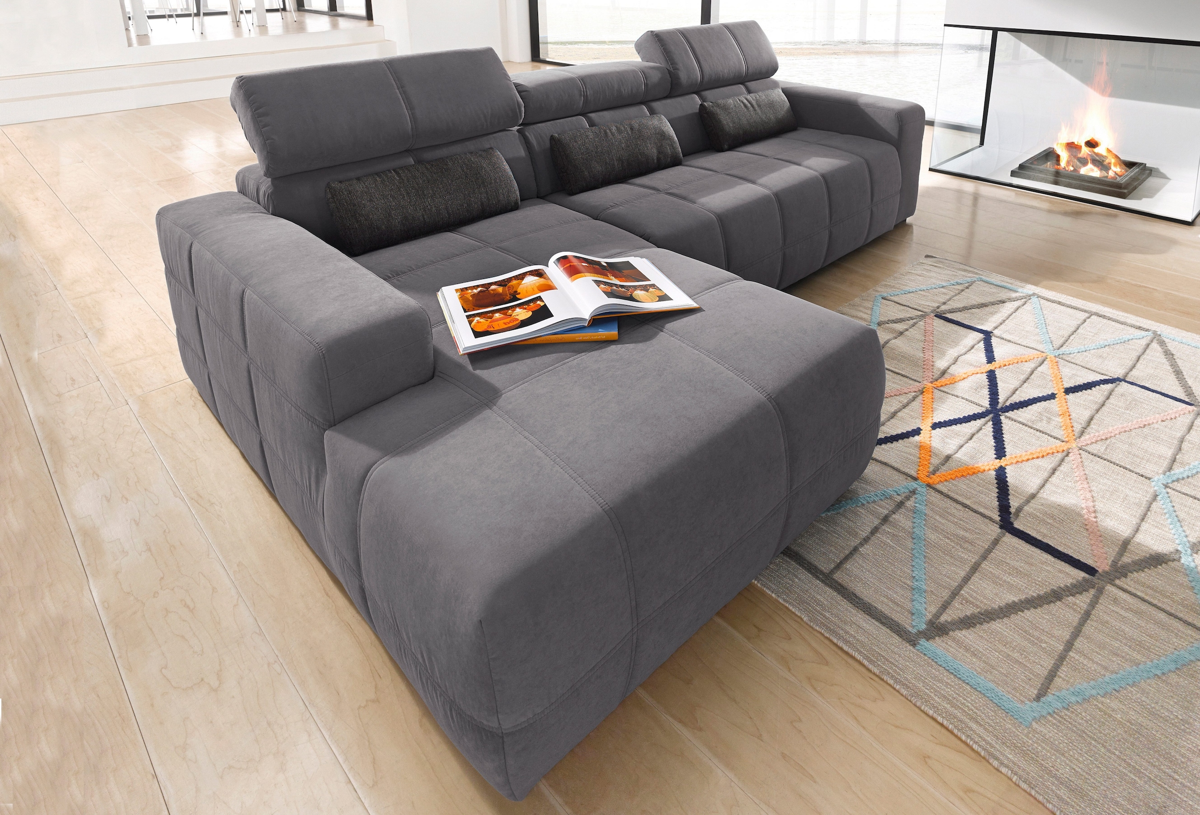 DOMO collection Ecksofa »Brandon grosse Ausführung B/T/H: 289/177/80 cm, auch in Leder und Cord«, mit Kopfteilverstellung, wahlweise Sitztiefenverstellung, L-Form