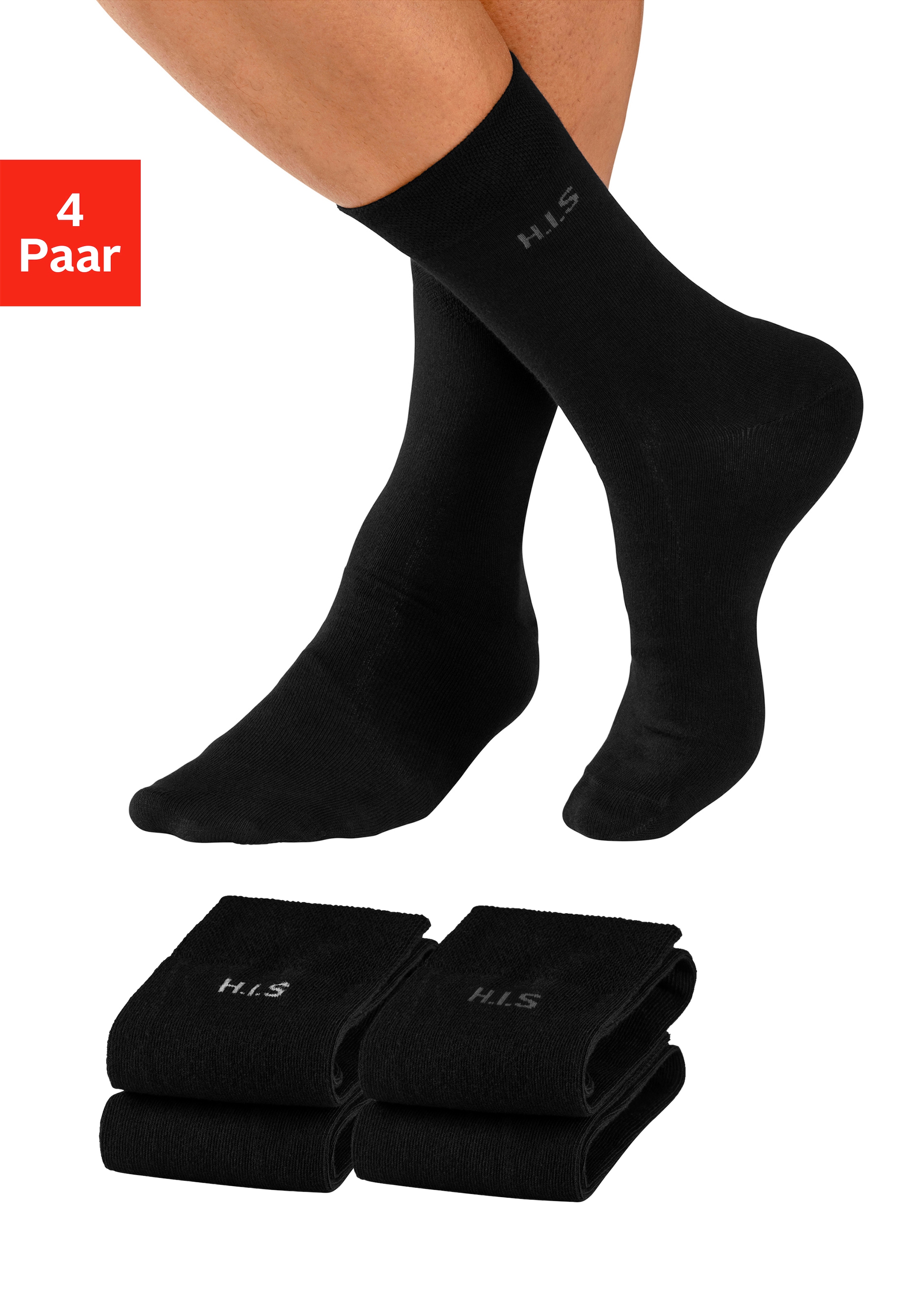 H.I.S Socken Packung, 4 Stk. tlg. mit druckfreiem Bündchen