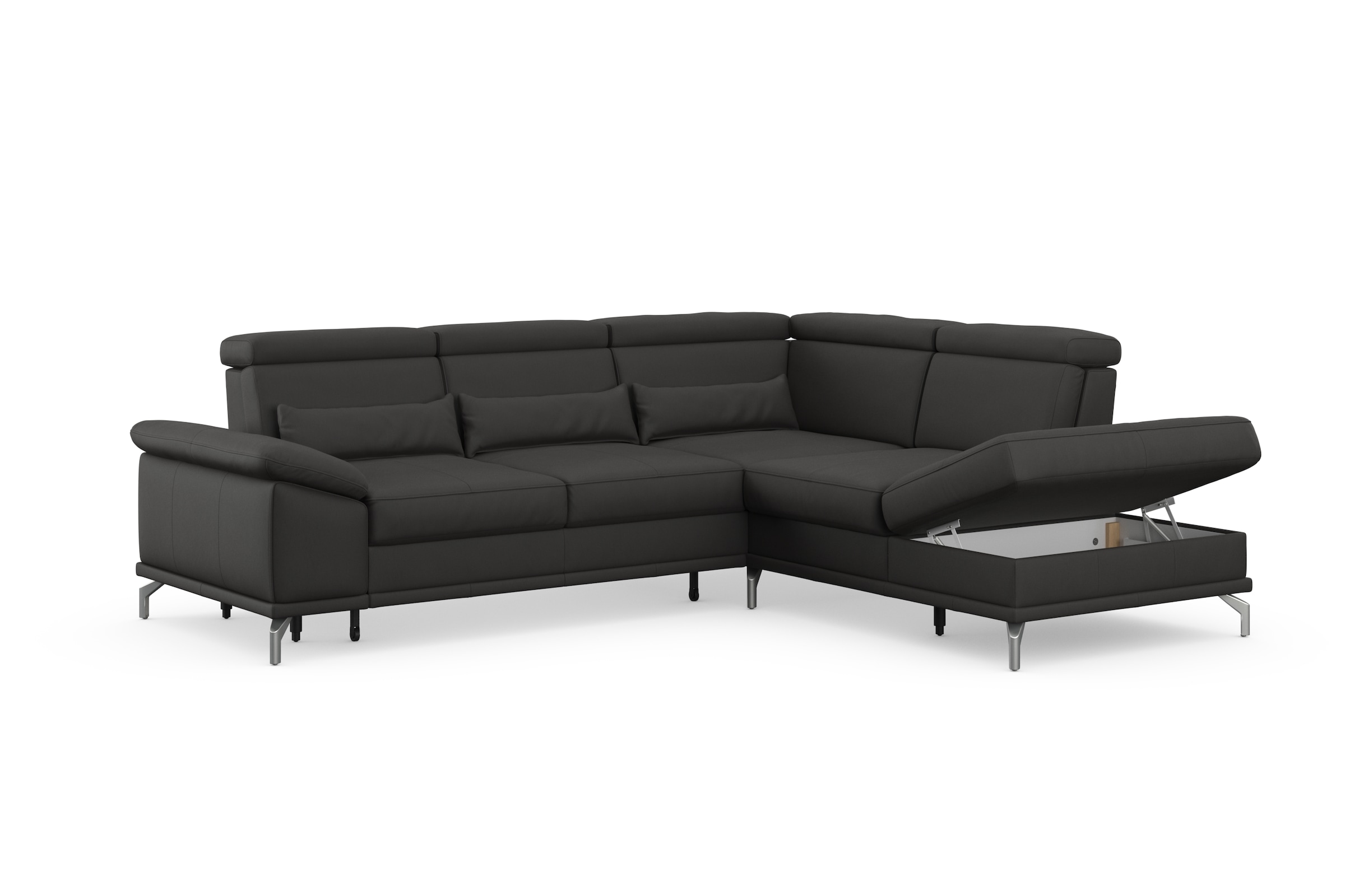 sit&more Ecksofa »Cabrio L-Form, mit Sitztiefenverstellung, Arm- und Kopfteilverstellung«, 3 Nierenkissen, Federkern, optional Bettfunktion und Stauraum