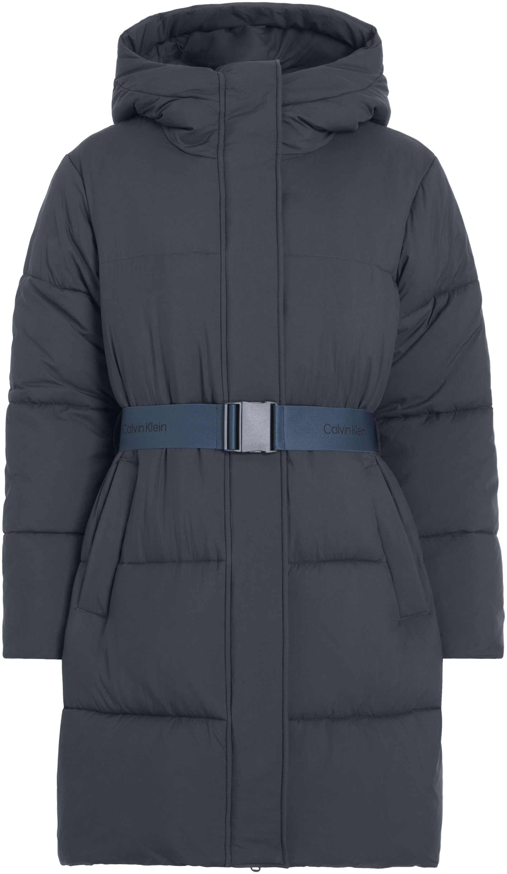 Calvin Klein Jeans Steppjacke »LOGO BELT LONG PUFFER« mit Kapuze mit Gürtel