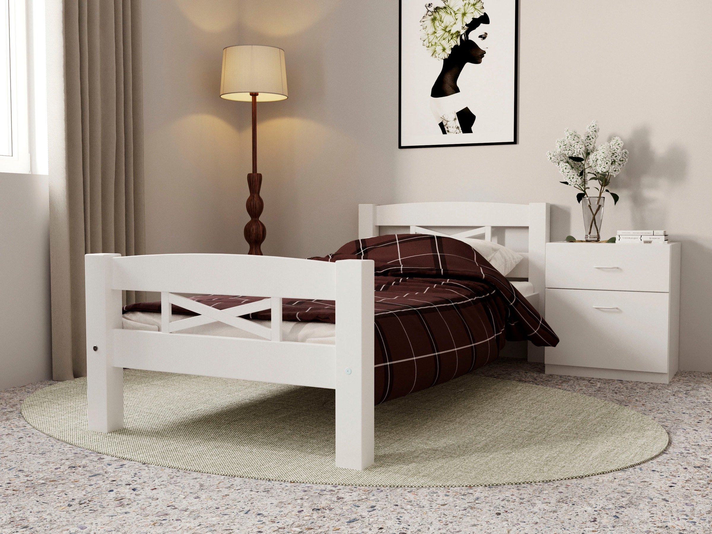 Home affaire Bett »Wilma, Kieferbett n 2 Grössen, Top Qualität, 90x200cm und 180x200 cm«, (FSC® zertifiziertes Massivholz), Landhausstil im Skandi-Design in massiver Qualität