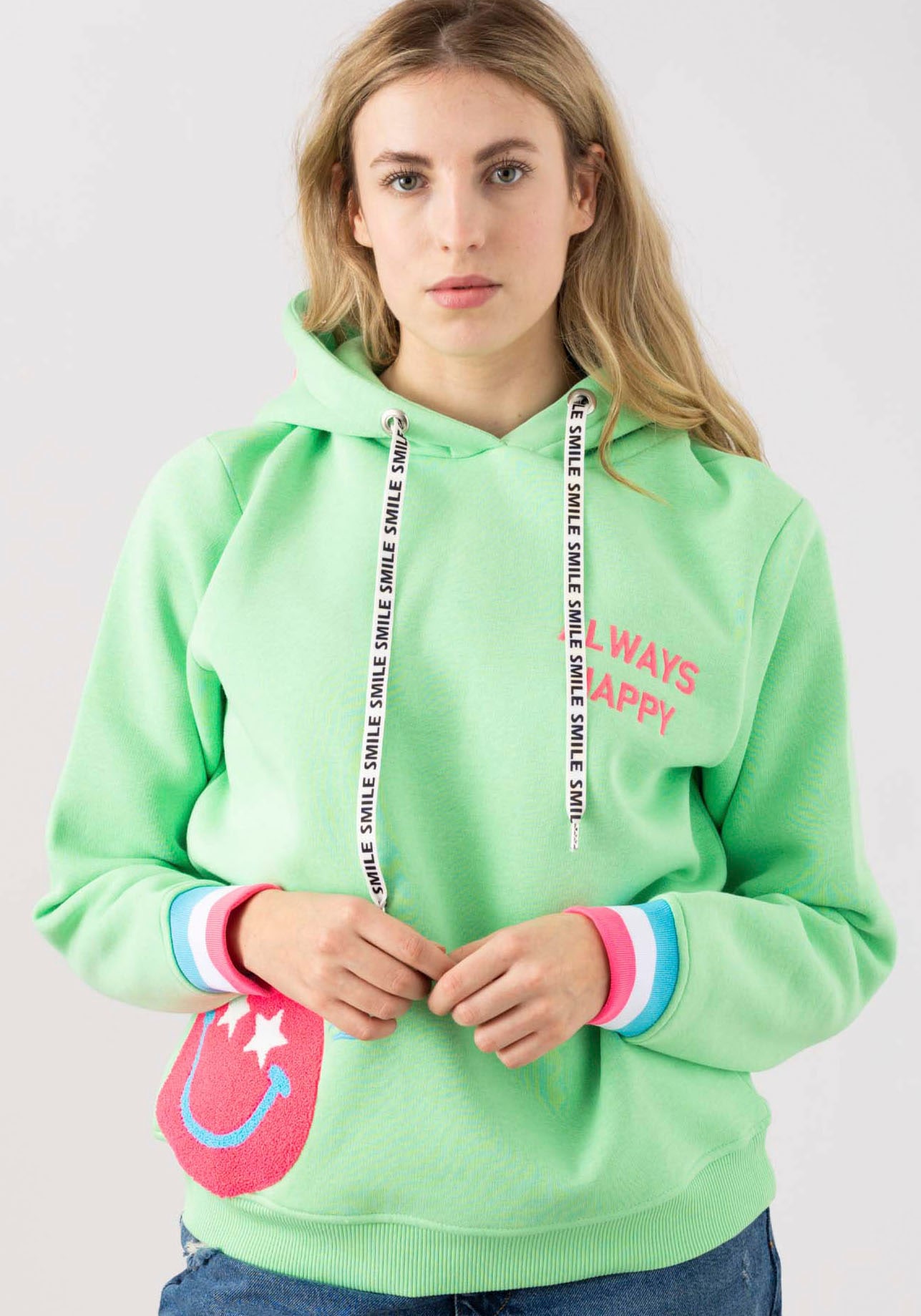 Zwillingsherz Hoodie »Always Happy«, Hoodiebänder mit Aufdruck