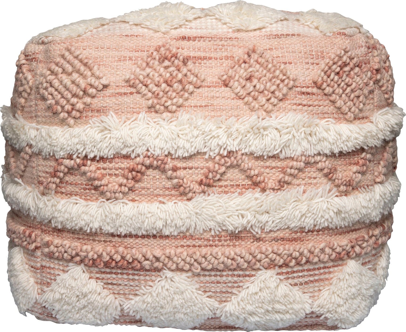 Kayoom Pouf »Bohist 225 50cm x 50cm,  Strukturen mit Fransen und Quasten«, (1 St.), handgefertigt, Unikat, sehr gut kombinierbar, vielfältig im Einsatz