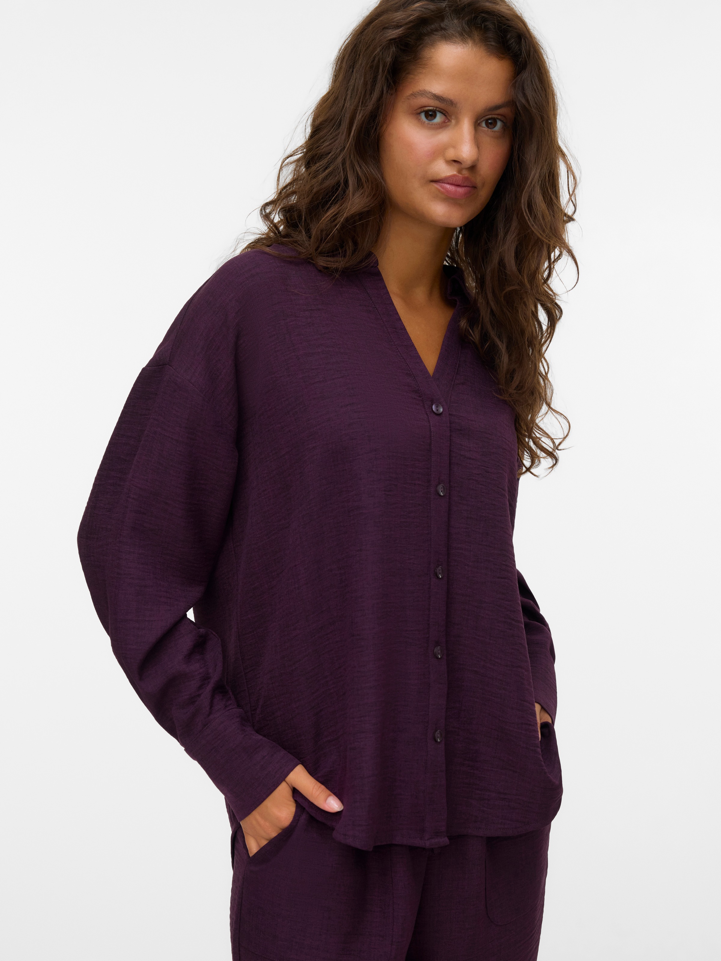 Vero Moda Langarmbluse »VMMELANEY QUEENY LS SHIRT WVN NOOS« Kunstfaser, loose fit
