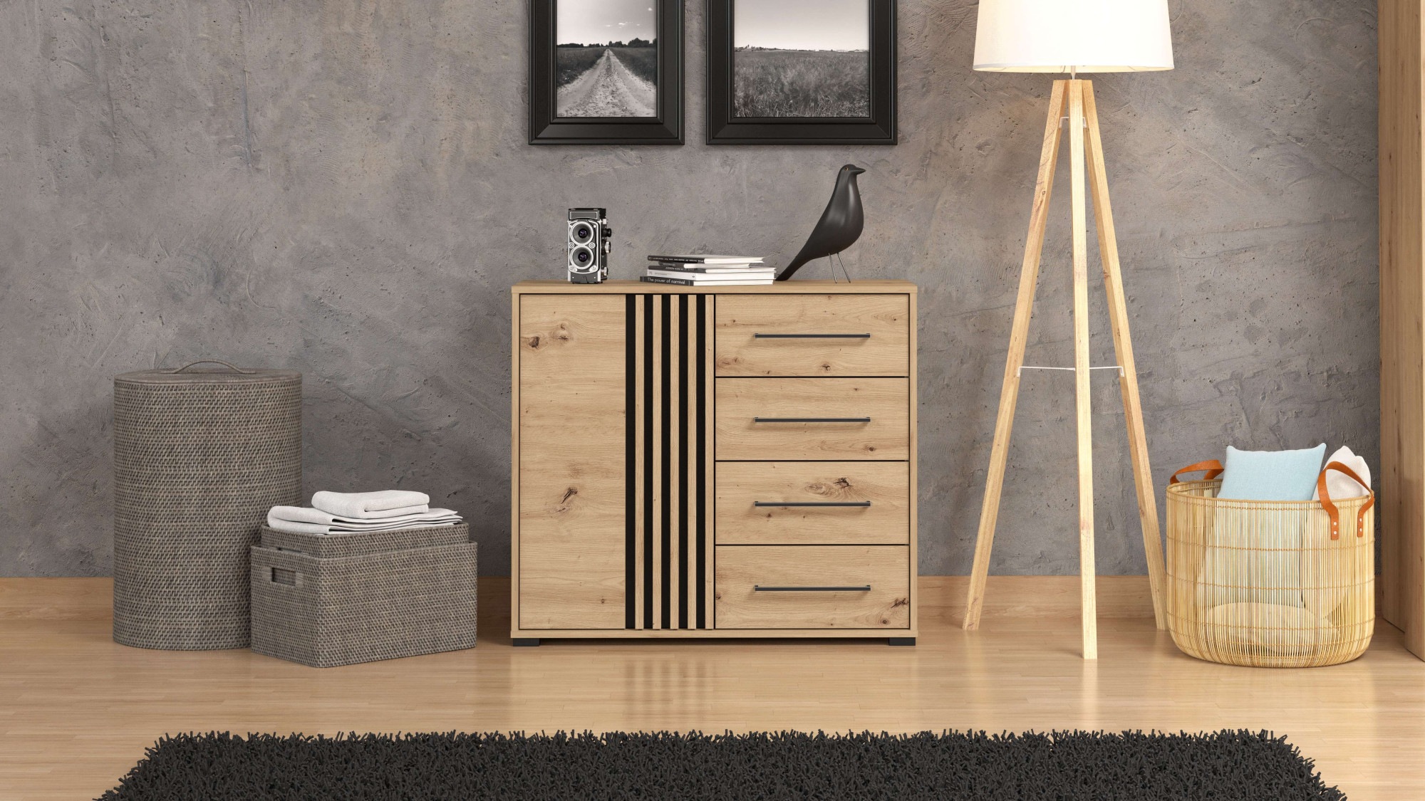 Home affaire Kommode "Ascalon Sideboard, Breite 138 oder 93 cm, mit ABS Schutzkanten" 3D Optik durch Lamellen/ Paneele, FSC-zertifizierter Holzwerkstoff