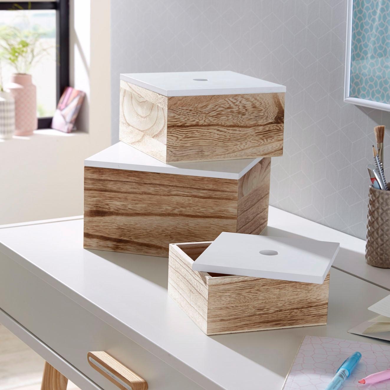 ❤ Zeller Present Aufbewahrungsbox, 3er Set, Holz, weiss/natur bestellen im  Jelmoli-Online Shop