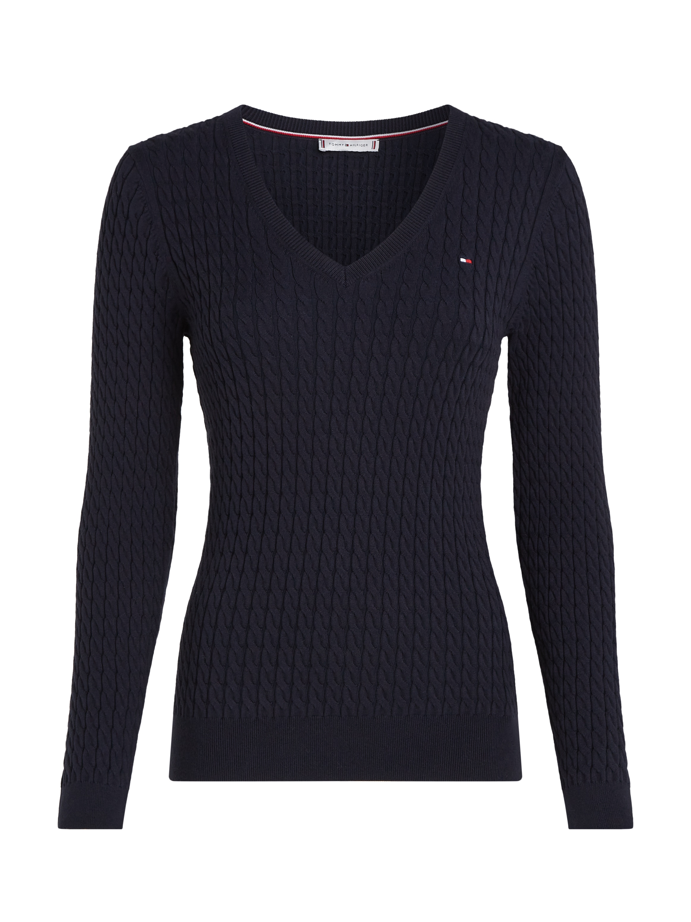Tommy Hilfiger Strickpullover »CO CABLE V-NK SWEATER«, mit Zopfmuster