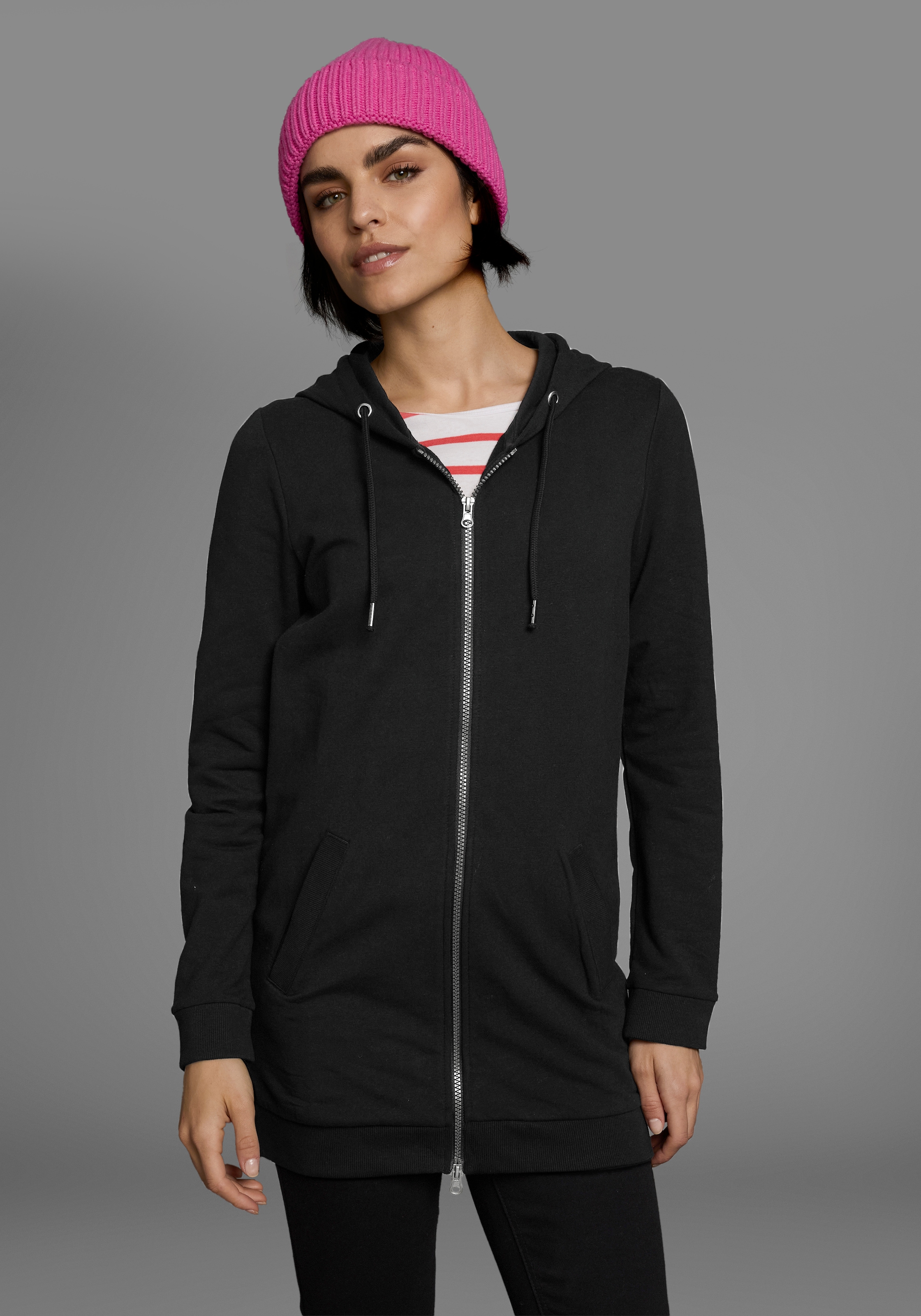 Flashlights Sweatjacke, in langer Form mit Zipper