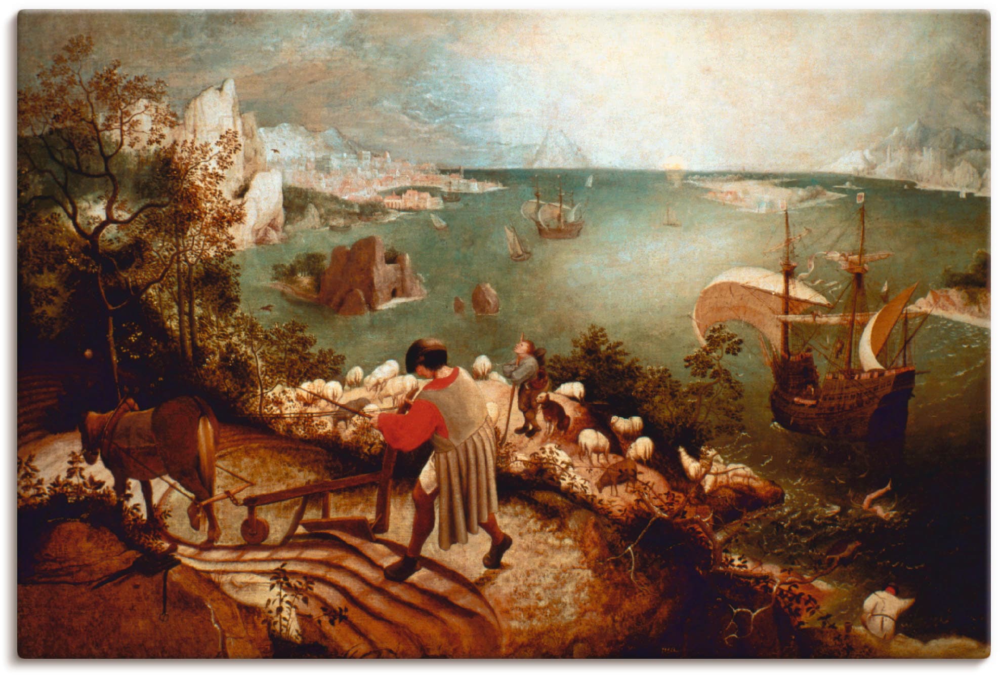 Artland Leinwandbild »Landschaft mit dem Sturz des Ikarus«, klassische Fantasie, (1 St.), auf Keilrahmen gespannt