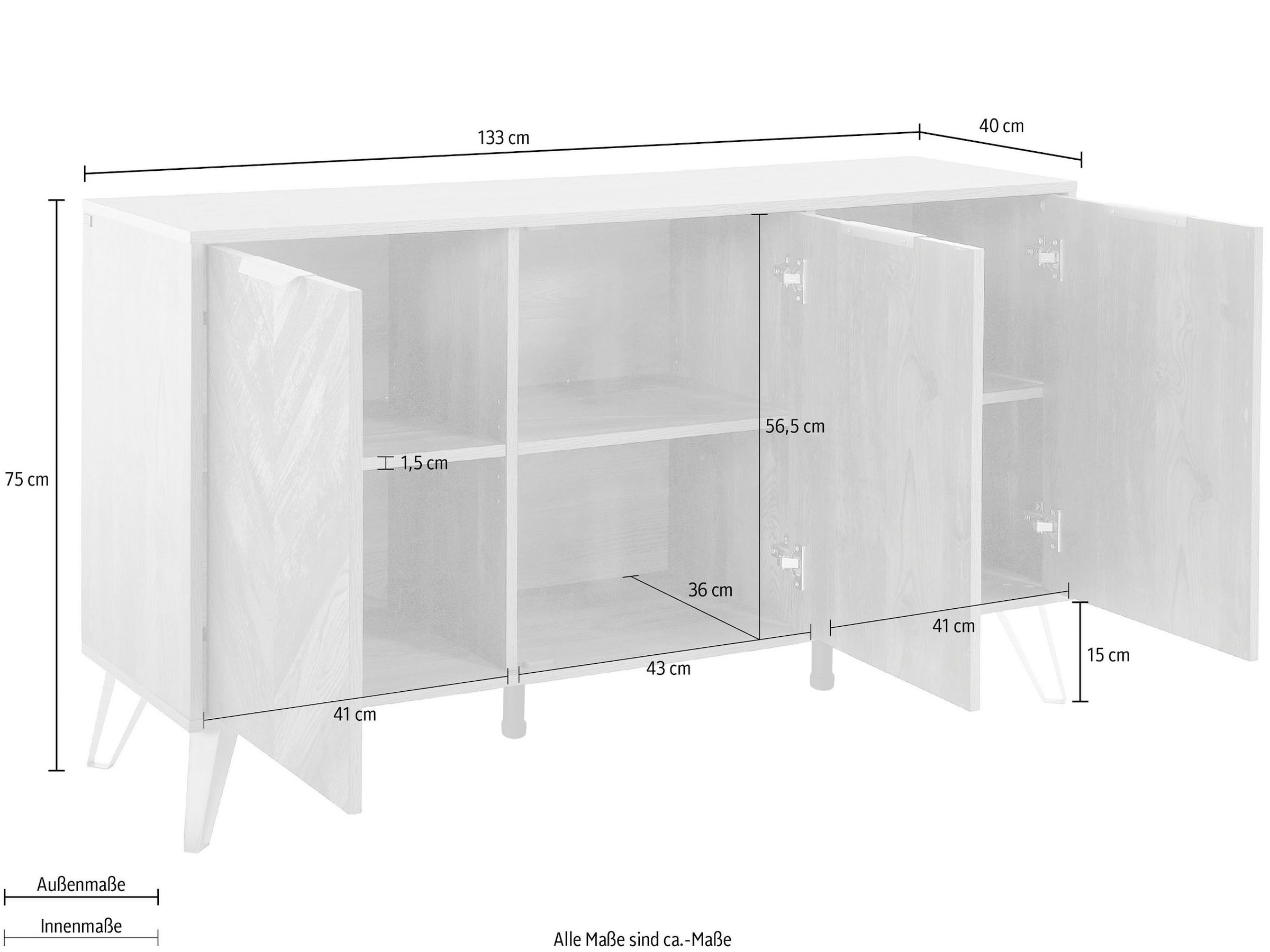 Leonique Sideboard »Nanterie«, aus einer edlen Holzoptik, exklusives Fischgrätenmuster, Breite 133 cm