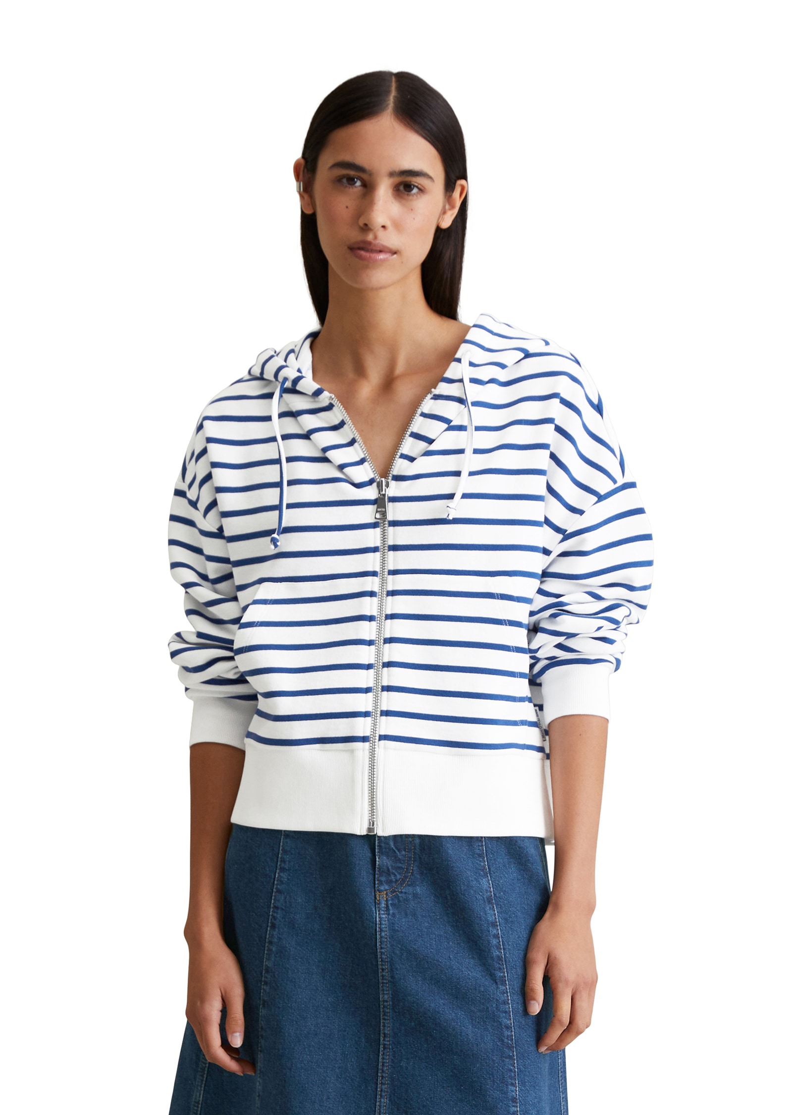 Marc O'Polo DENIM Kapuzensweatjacke geringelt, relaxed fit, breite Bündchen