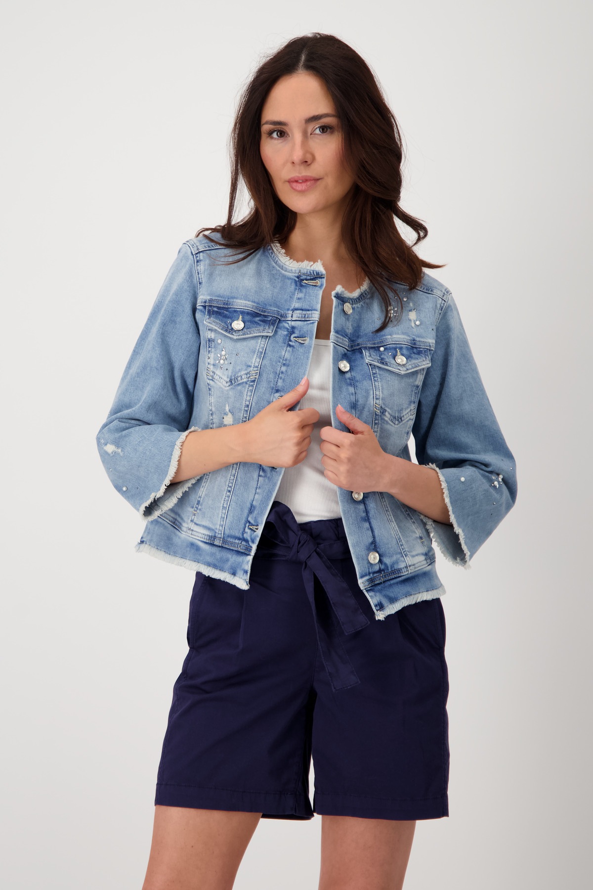 Monari Jeansblazer mit Destroyedeffekten und Glitzernieten