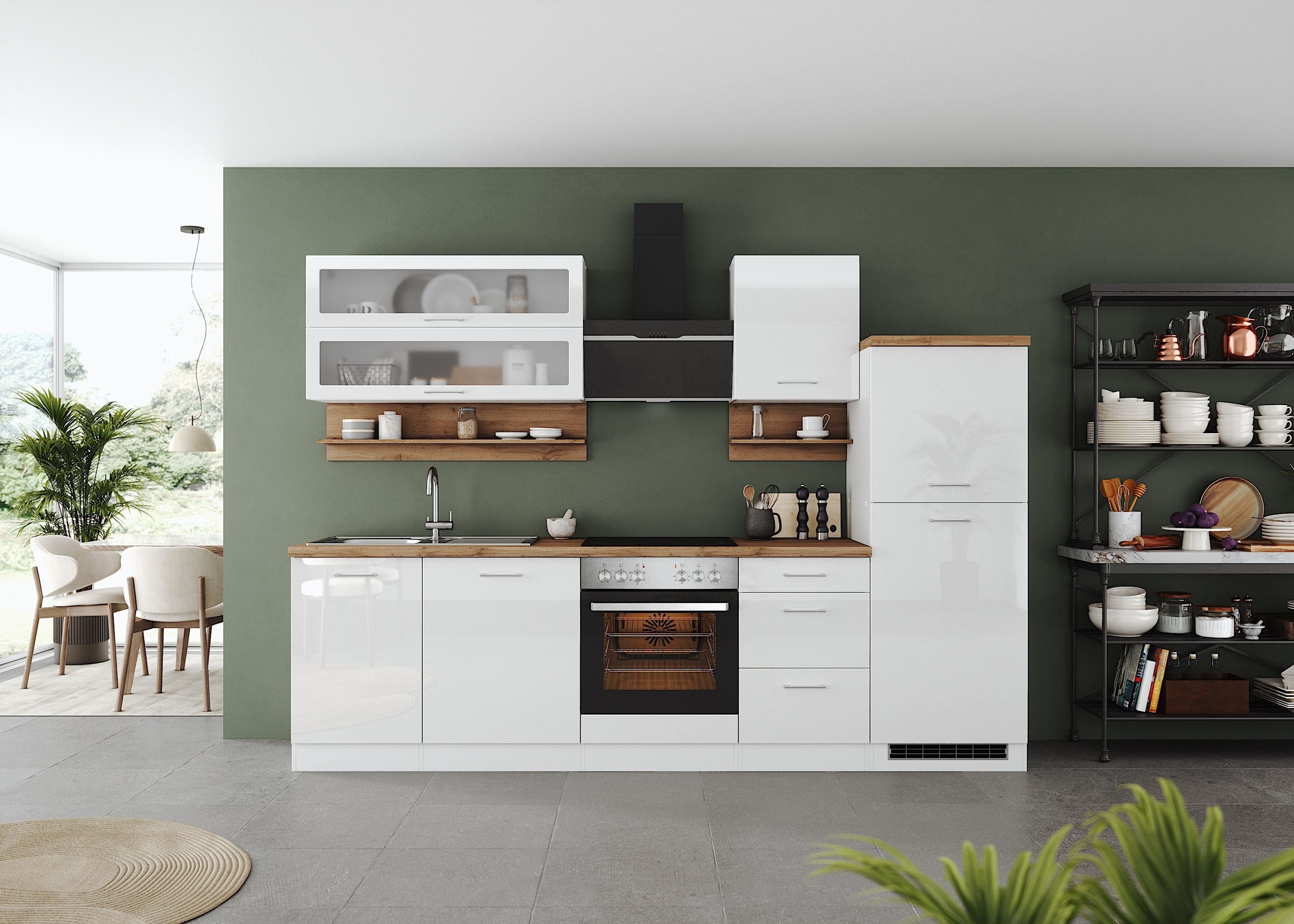 KOCHSTATION Küchenzeile "KS-Milan" 280 cm breit, robuste Metallauszüge, viel Stauraum