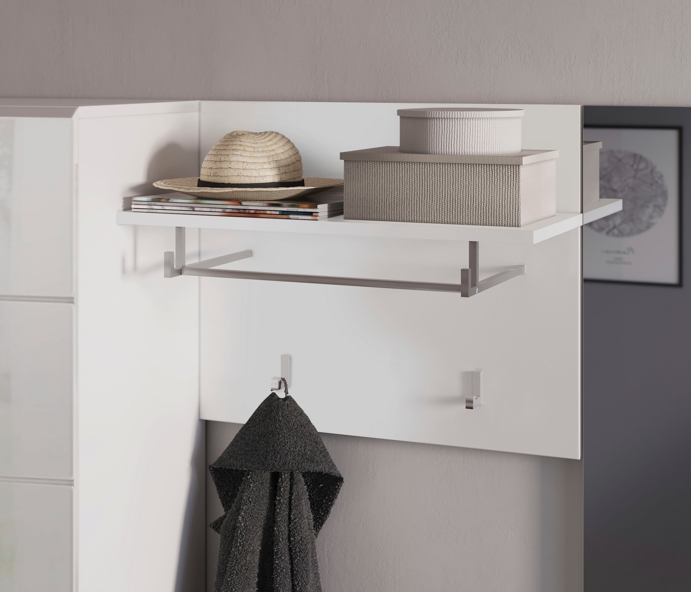 INOSIGN Garderoben-Set »Malmö, Breite 170cm, MDF Front mit Rillenfräsung, 5-teilig, best. aus:«, (5 St.), Garderobenschrank, Sitzbank, Garderobenpaneel, Schuhkommode & Spiegel