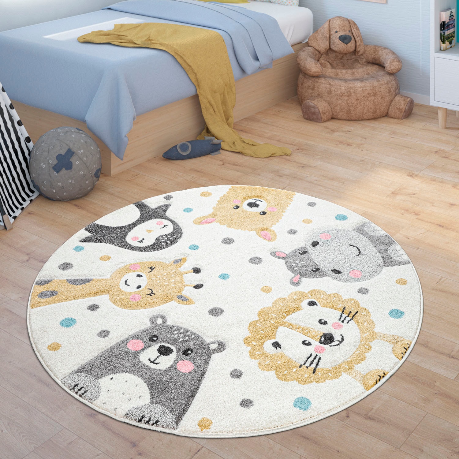 Paco Home Kinderteppich »Fino 331«, rund, 16 mm Höhe, 3D-Design, niedliches Tier Motiv, Pastell-Farben, Kinderzimmer