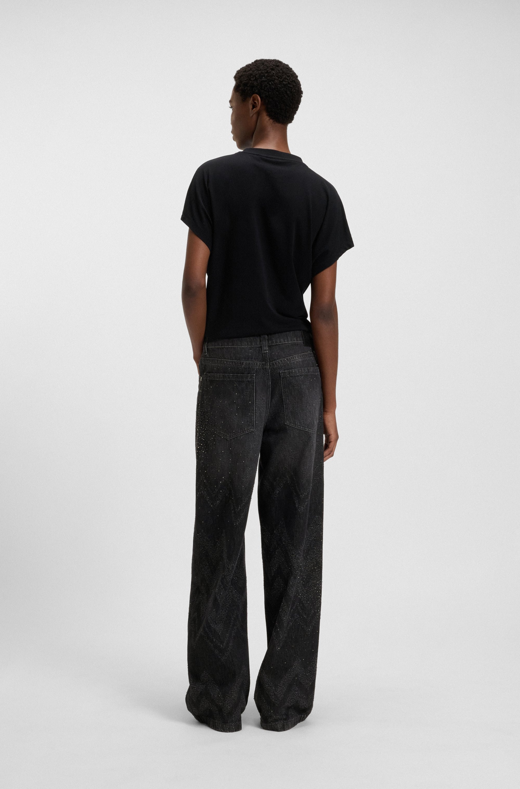 BOSS ORANGE Weite Jeans »Slouchy Premium Damenmode«, Wide-Leg-Fit, Mid Rise, Glitzerdetails