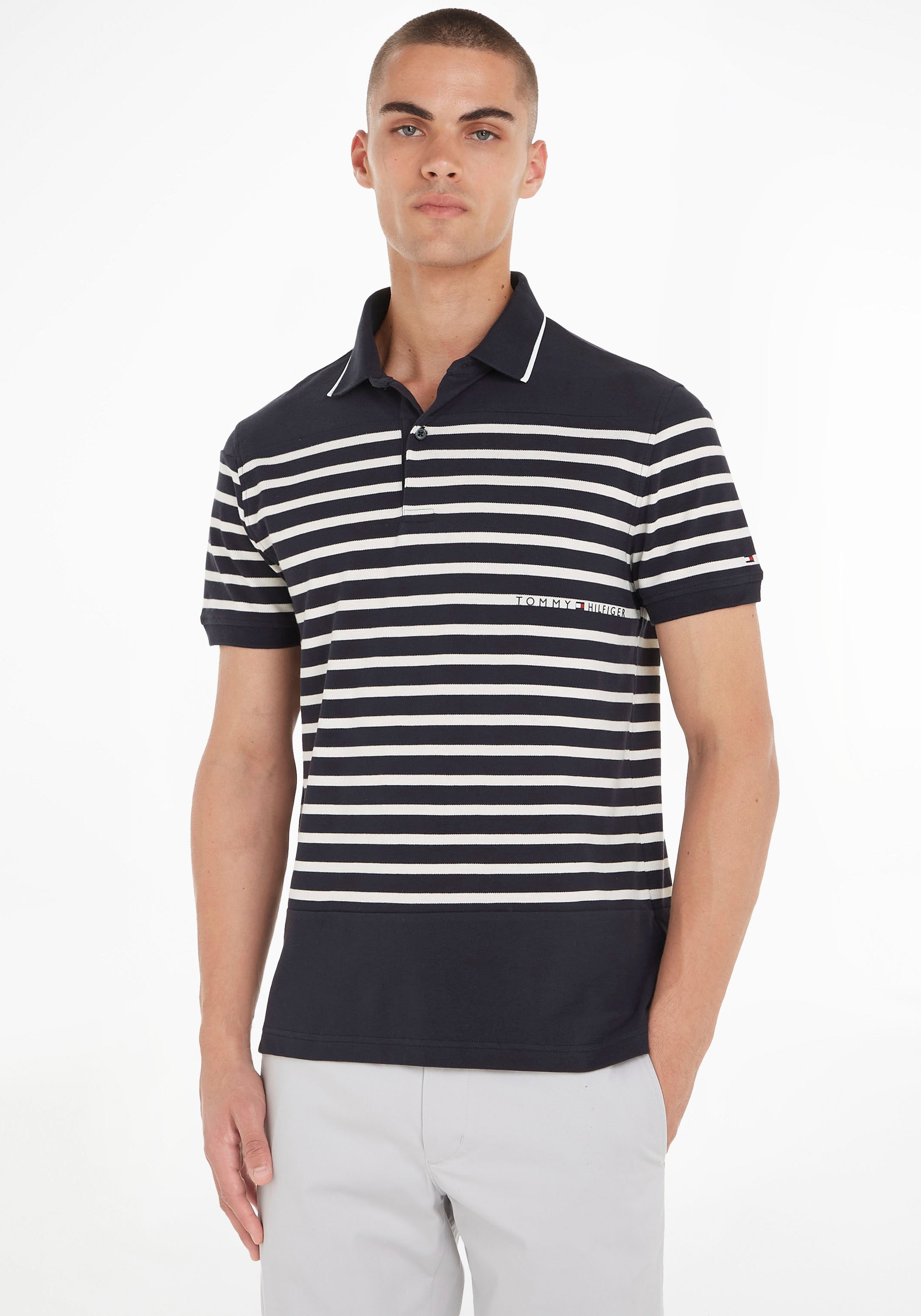 Tommy Hilfiger Poloshirt »PLACED STRIPE Jelmoli-Versand Optik in gestreifter | online POLO«, shoppen