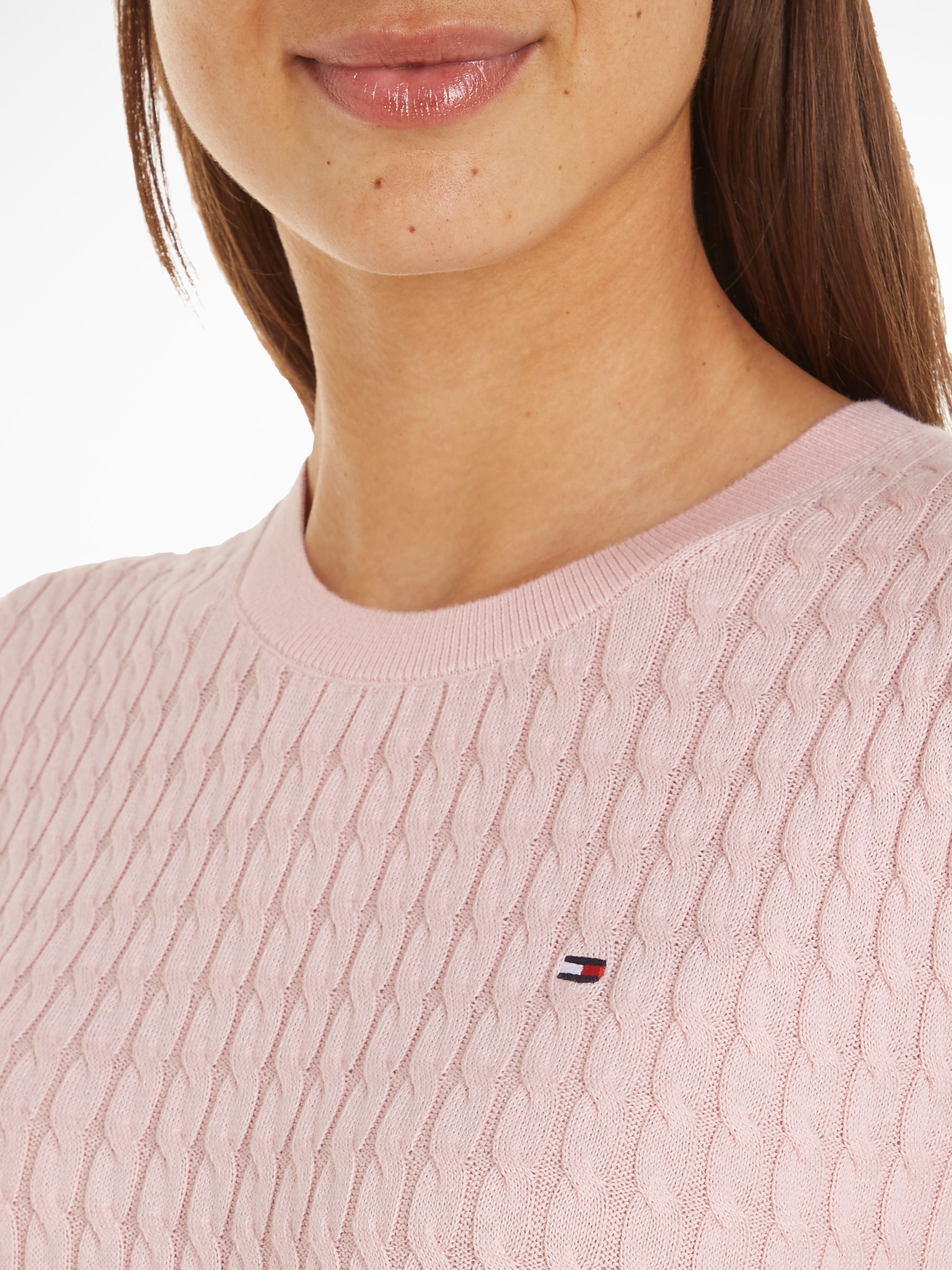 Tommy Hilfiger Kurzarmpullover »CO CABLE RWB C-NK SS SWT«, mit Mini-Zopfmuster