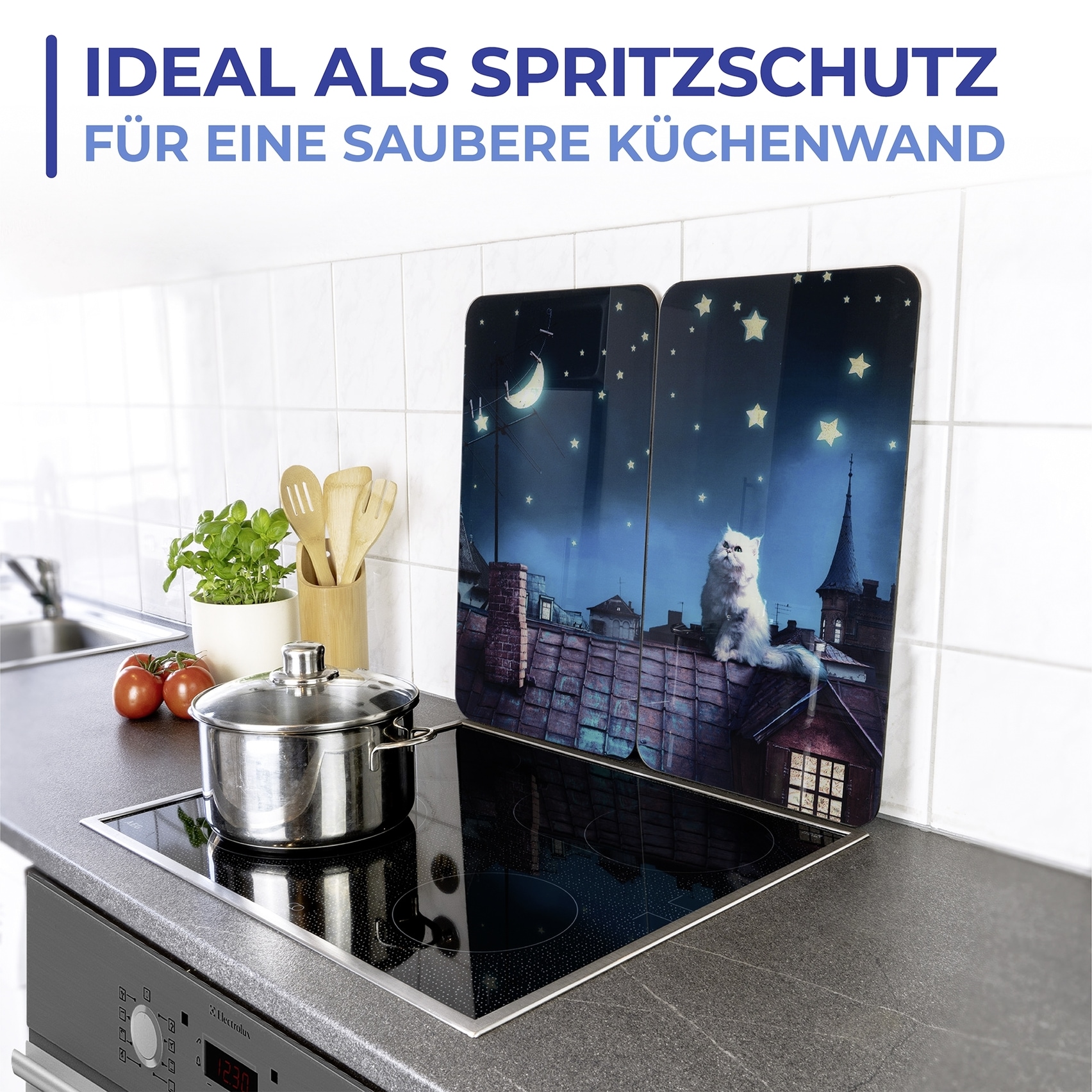 Maximex Herd-Abdeckplatte »Universal Modell Moon Cat«, (Set, 2 tlg.), Herdabdeckung für alle Herdarten, kratzfest, mit rutschfesten Füssen