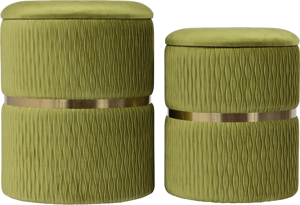 Kayoom Polsterhocker »Hocker Zora 425 2er-Set, Praktischer und versteckter Stauraum«, (Set, 2 St.), 2er-Set mit Stauraum, ineinander stapelbar, goldfarbenener Ring
