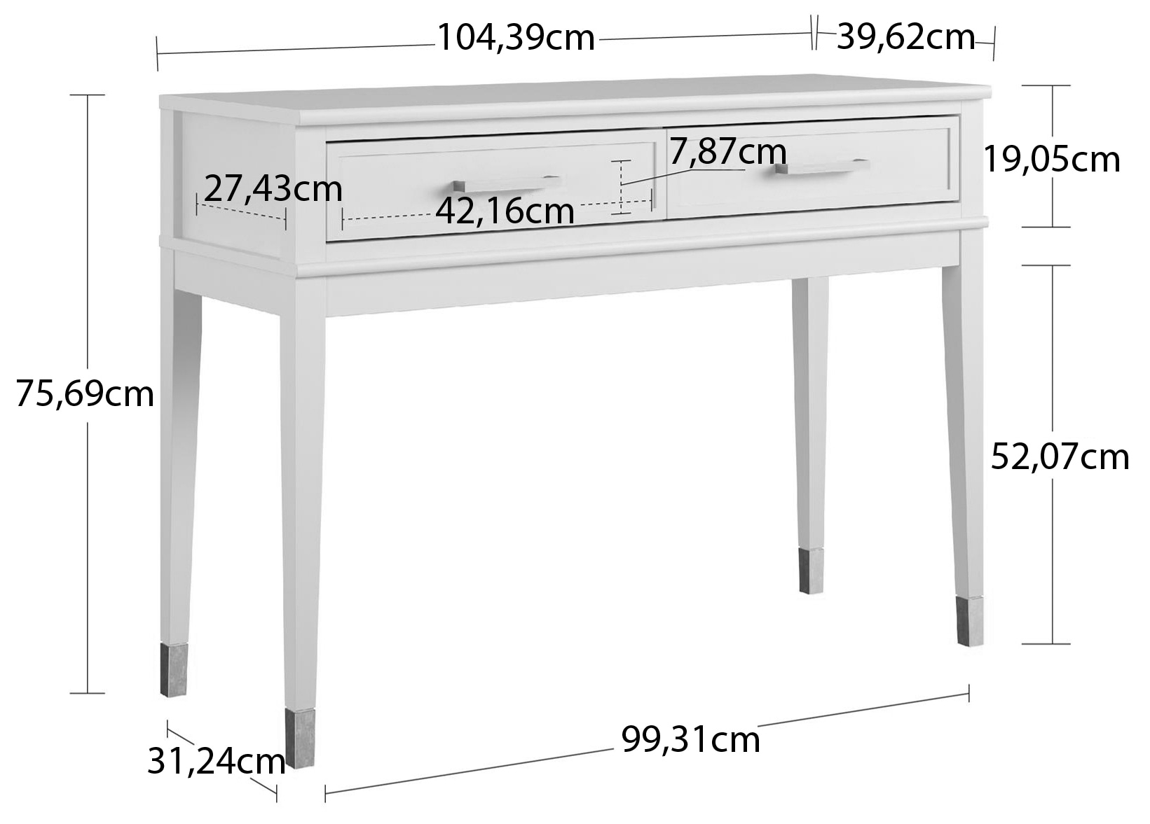 CosmoLiving by Cosmopolitan Konsolentisch »Westerleigh«, (1 St.), mit 2 Schubladen, pflegeleichtes MDF, Beine aus Massivholz, Höhe 76 cm