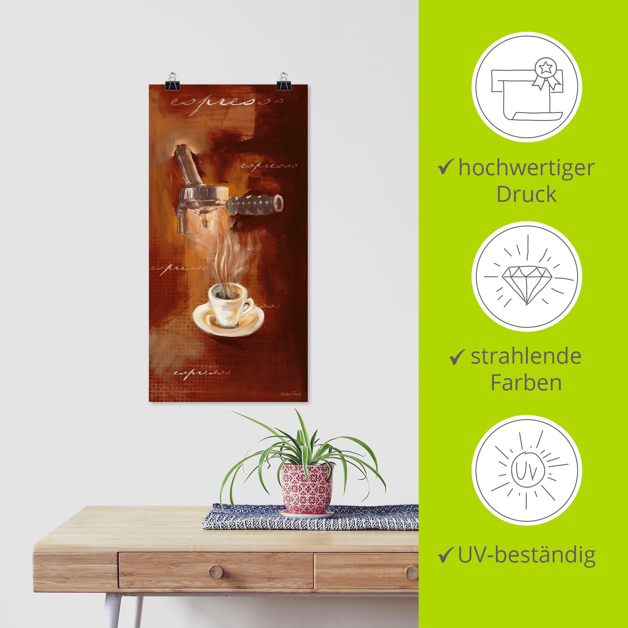 Artland Wandbild »Espresso I«, Getränke, (1 St.), als Alubild, Outdoorbild, Leinwandbild, Poster, Wandaufkleber