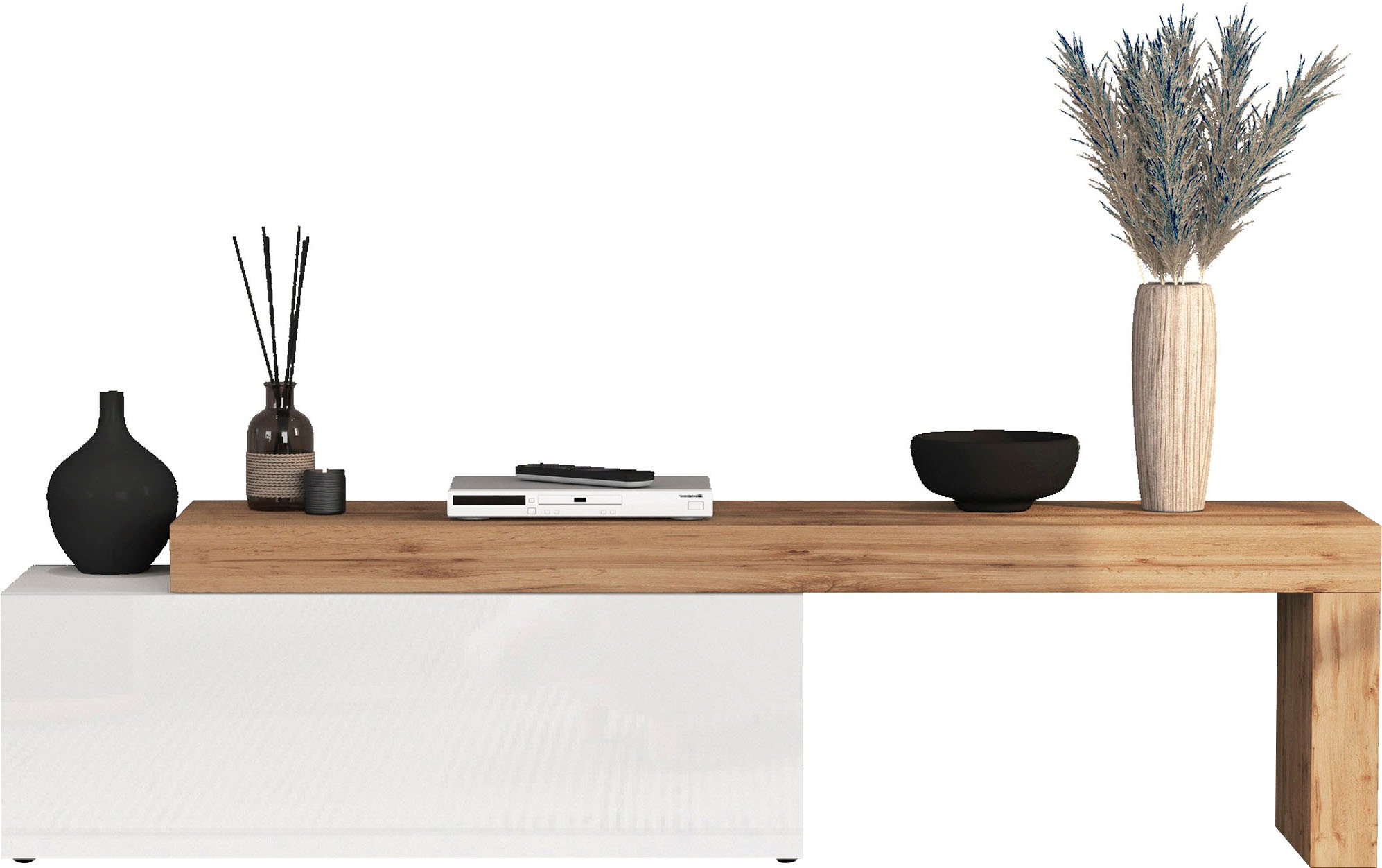 OTTO home Lowboard "Lowboard Chronos TV-Board, TV-Schrank" Spar-Set, Breite verstellbar von 180 bis 290 cm, 1 Stk. tlg. Breite 240 cm TV-Board,Lowboard,1 Klappe und ein L-Förmiger Aufsatz