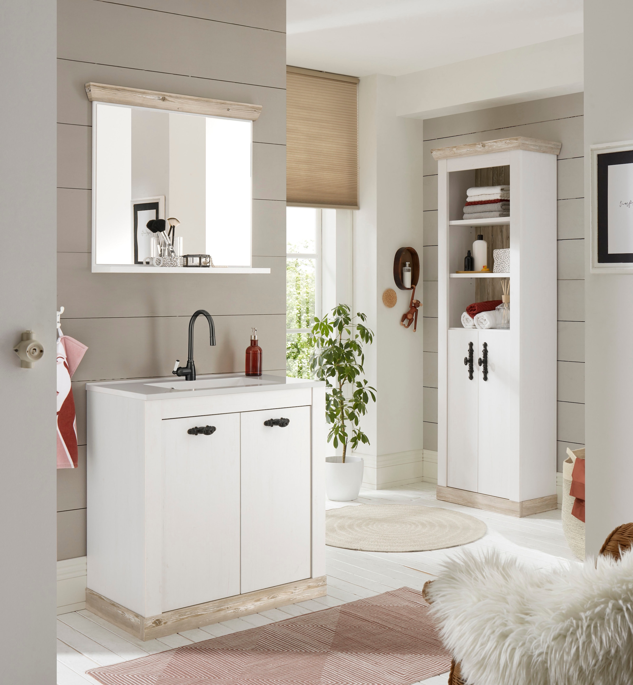 Home affaire Badspiegel »Florenz, Spiegel im Landhausstil«, in Pinie Weiss, mit Ablagefläche, Breite 80 cm