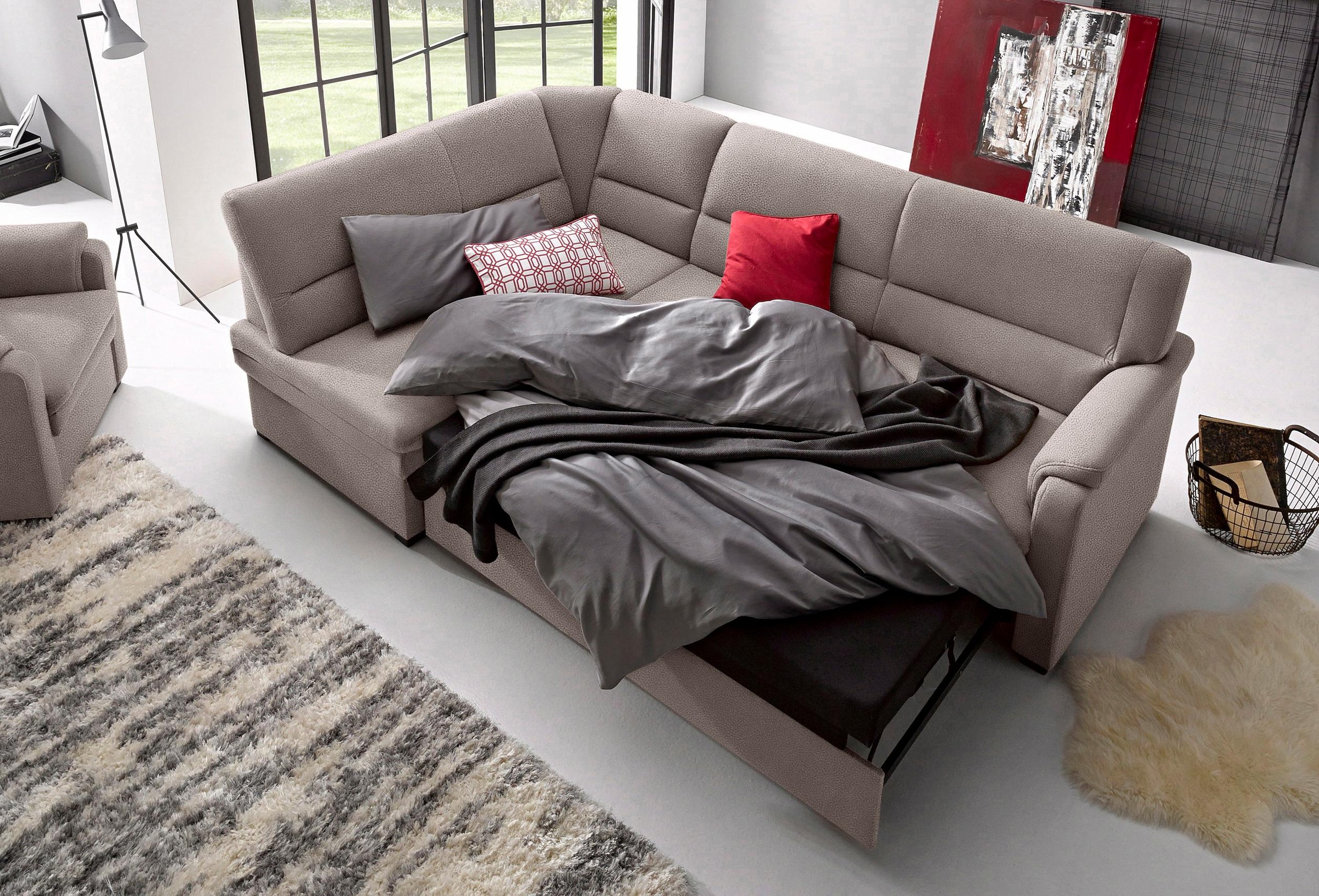 sit&more Ecksofa »Pisa L-Form«, mit Federkern, wahlweise mit Bettfunktion
