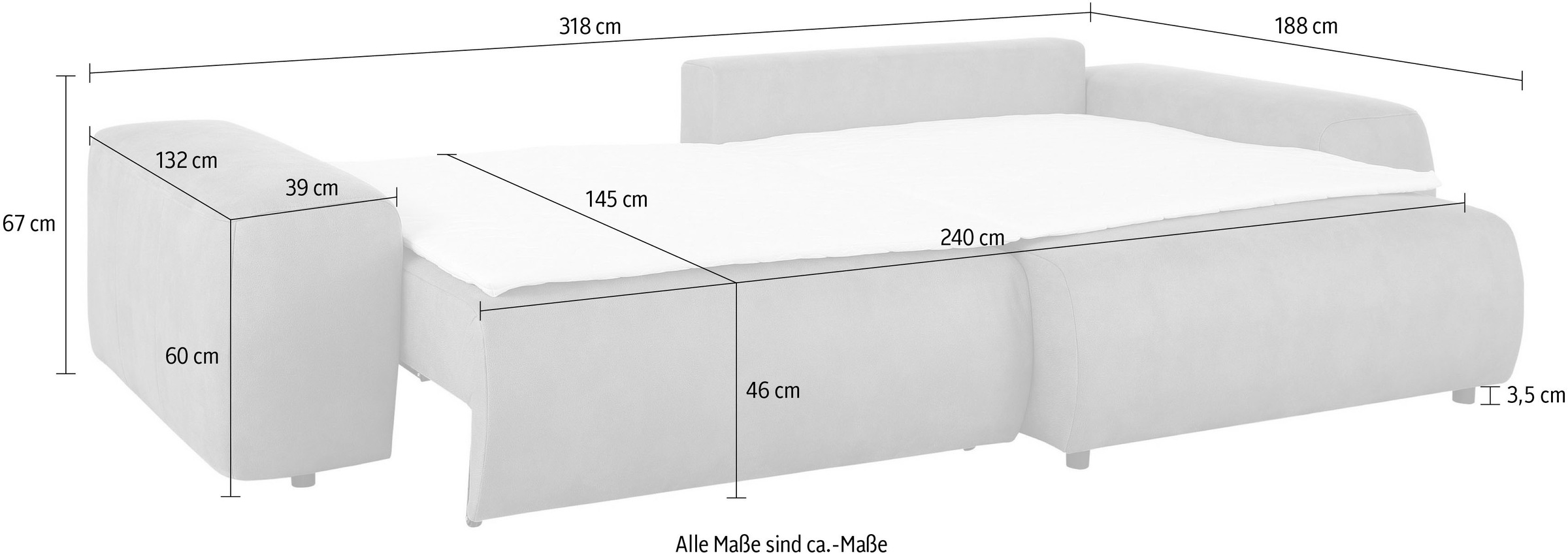 Home affaire Ecksofa Sundance, bei Bettfunktion mit Topper, incl. Zier- und Rückenkissen