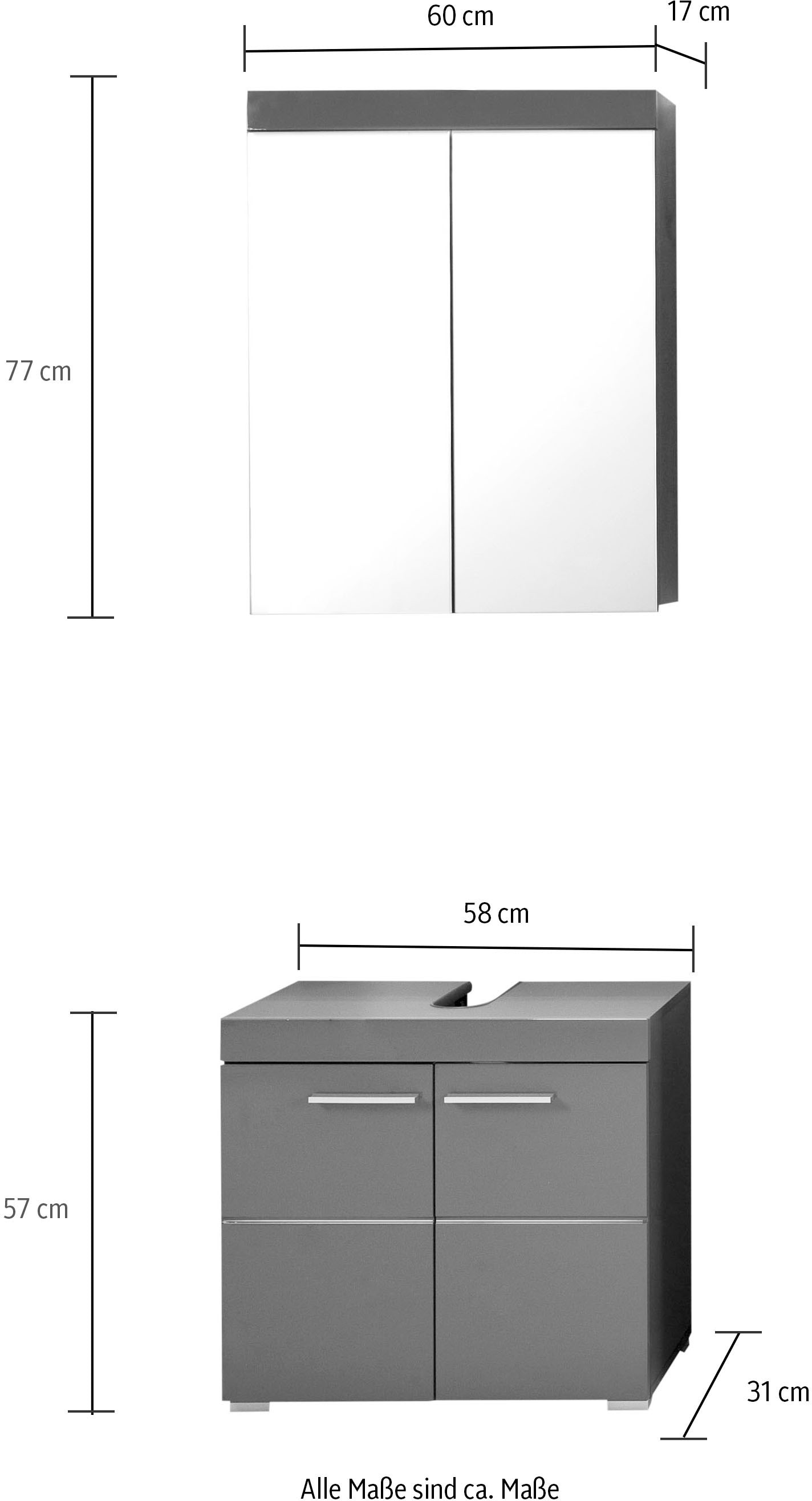 INOSIGN Badmöbel-Set »Avena«, (2 St.), Badezimmermöbel in Grau - Waschbeckenunterschrank und Spiegelschrank