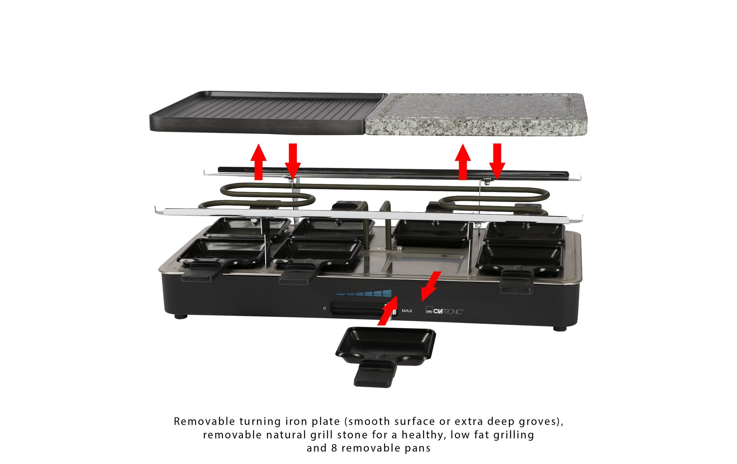 CLATRONIC Raclette »RG 3518, 8 Personen«, 8 St. Raclettepfännchen, 1400 W