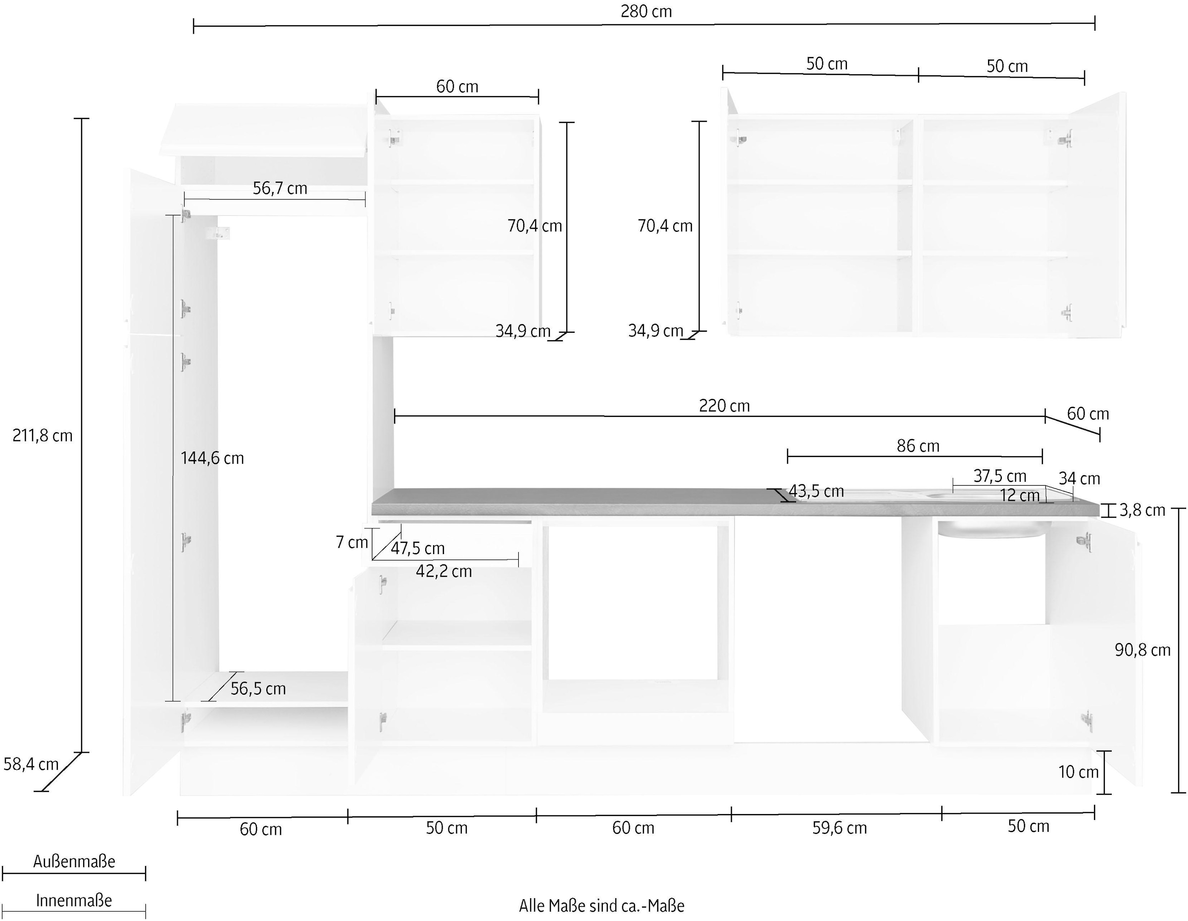 ❤ OPTIFIT Jelmoli-Online Arbeitsplatte 280 cm Küchenzeile mm im und Breite »Avio«, entdecken 38 starker Hochglanz-Fronten, Shop