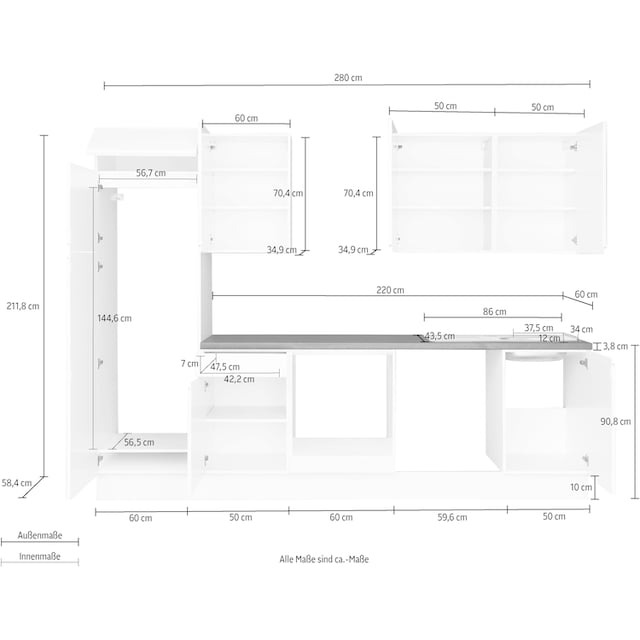 ❤ OPTIFIT Küchenzeile »Avio«, 38 mm starker Arbeitsplatte und Hochglanz-Fronten,  Breite 280 cm entdecken im Jelmoli-Online Shop