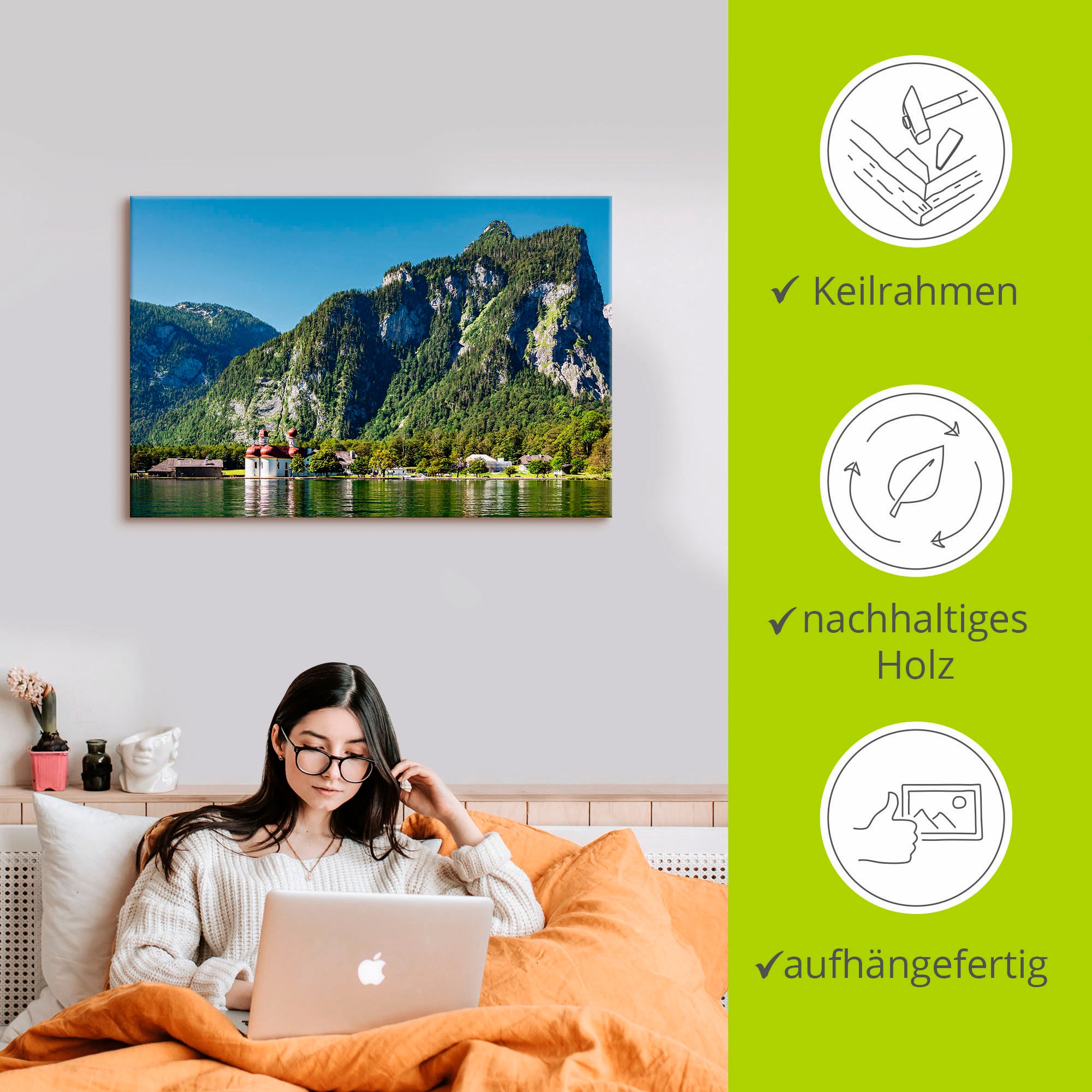 Artland Wandbild »Blick auf den Königssee«, Berge & Alpenbilder, (1 St.), als Alubild, Outdoorbild, Leinwandbild, Poster in verschied. Grössen